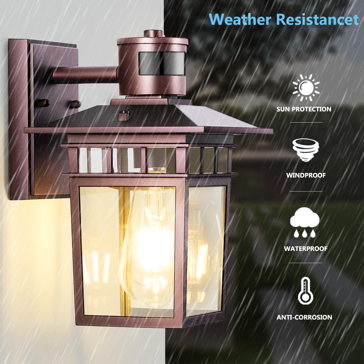 Hifeelen Outdoor Wall-Mounted Motion Sensor Light, Waterproof Aluminum, Bronze, Model HY5001BK, Dusk to Dawn Function, Medium Size