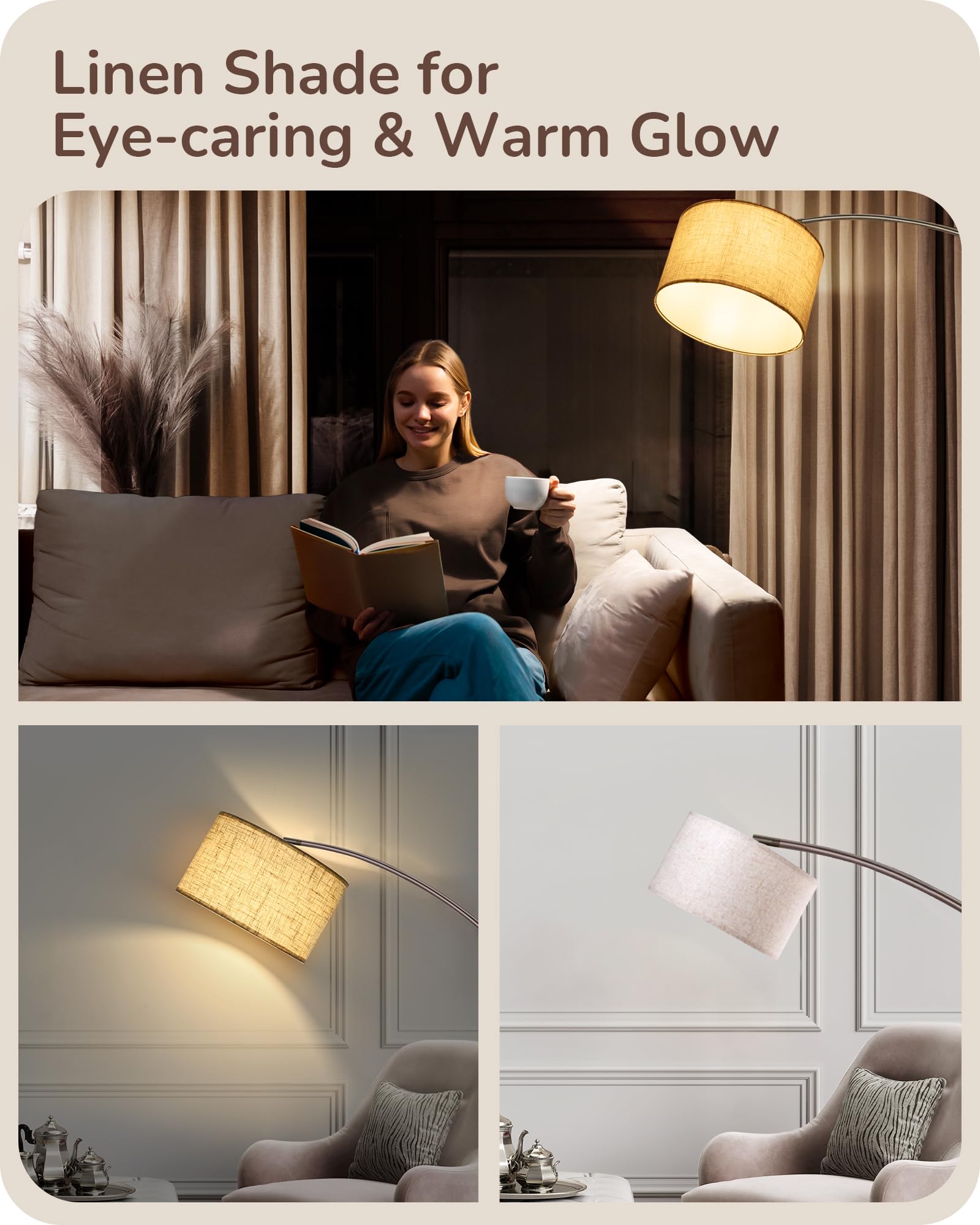 EDISHINE Dimmable Floor Lamp with Remote, Bronze Arc Stand Light, Adjustable Drum Shade, Model HFLR04X