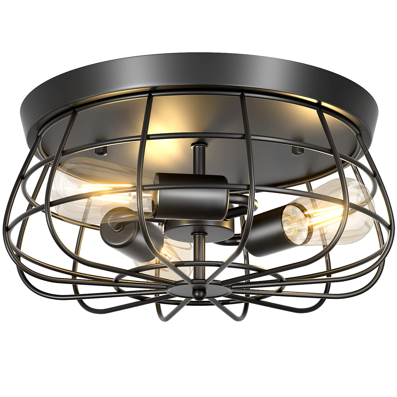 Elibbren Vintage Semi Flush Mount Ceiling Light, Metal Cage, 3 Lights, 2 Pack, Bronze, UL Listed