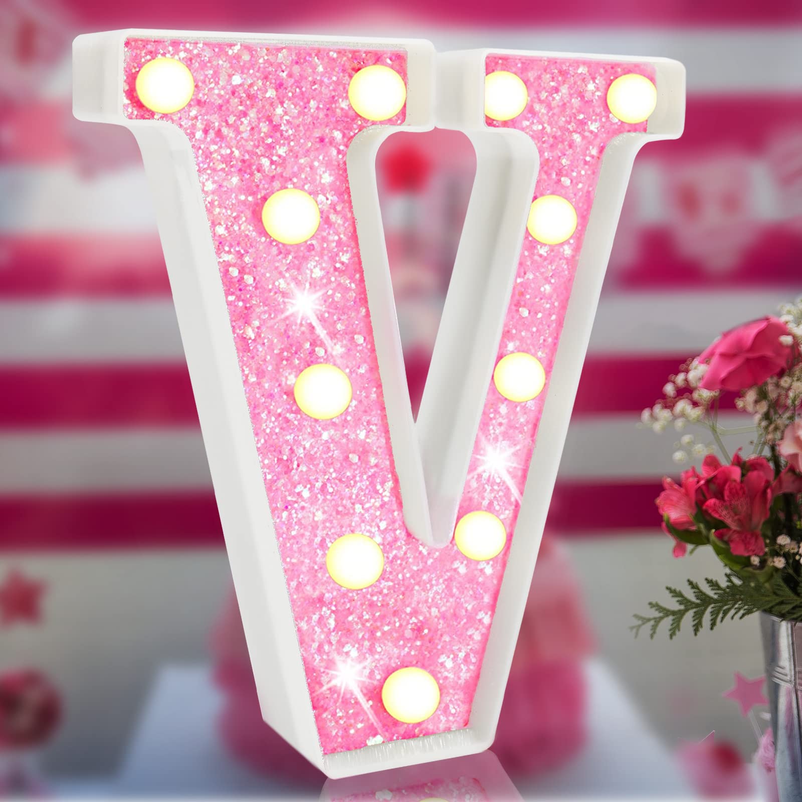 Elnsivo Light Up Letters Pink LED Marquee Sign Battery Powered for Girls Bedroom and Party Decorations