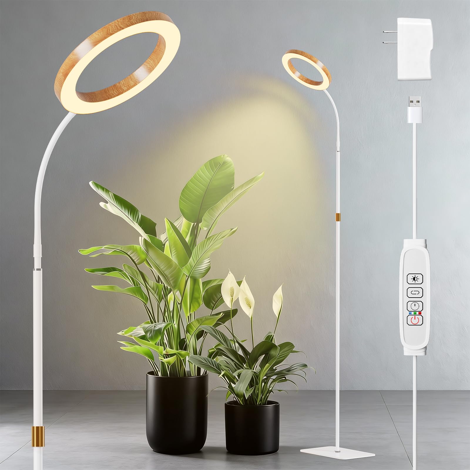 LPMZMBL One Head Grow Light for Indoor Plants Full Spectrum - Floor Standing Plant Lamp with Auto Timer 6/12/18H, 5-Level Dimmab