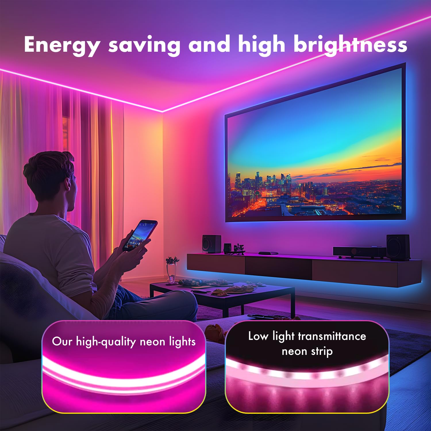 JIAMEI Neon Rope Lights, 100FT RGB LED Strip, App Control, IP67 Waterproof, Flexible for Bedroom, Gaming, Party