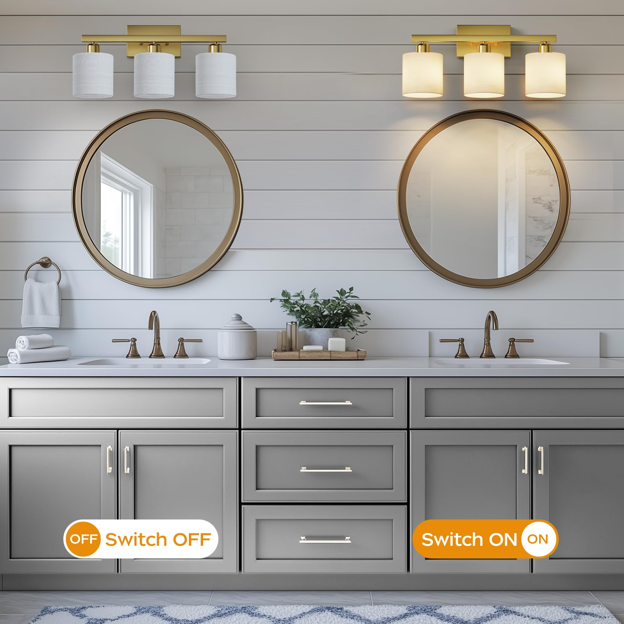 PARTPHONER Bathroom Light Fixtures, 3-Light Vanity Light, Brushed Gold, Stainless Steel, Model PAWL177AS1