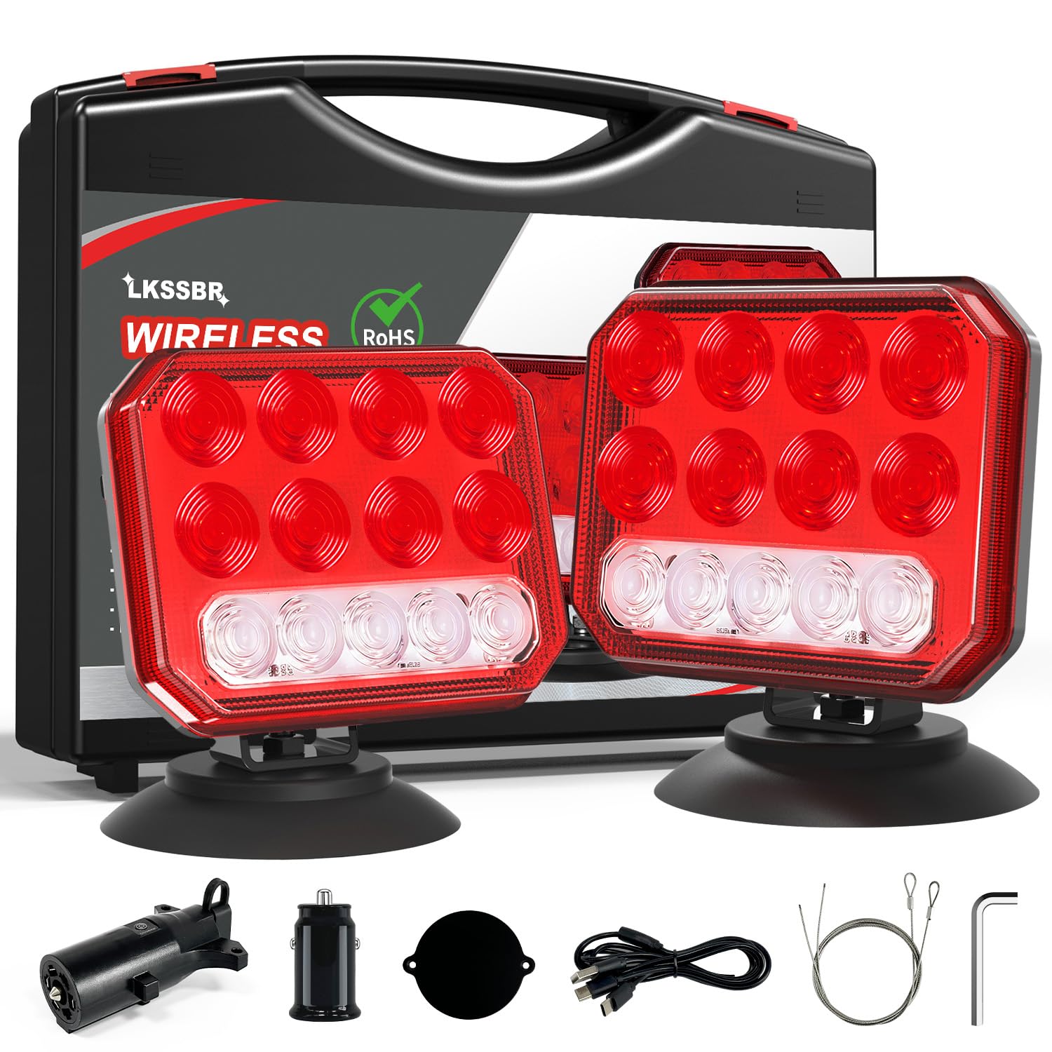LKSSBR Wireless Trailer Light Magnetic - 4-In-1 Waterproof LED Strobe/Tail Light/Brake Light/Turn Signal, 2 Installation Methods
