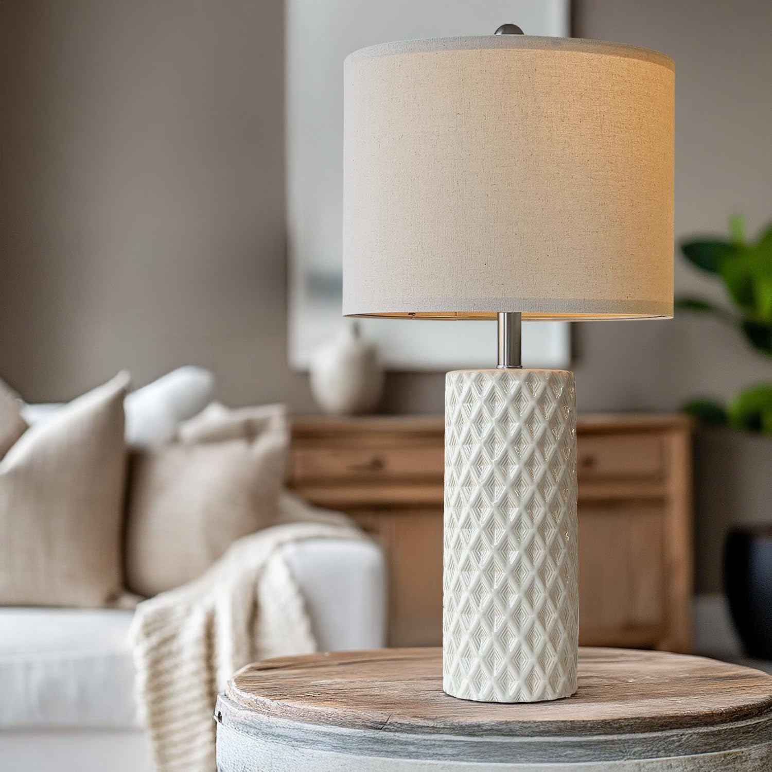 USumkky Table Lamp Set of 2 - 26" Vintage White Ceramic Lamps for Living Room, Nightstands, End Tables - Model AMZ-T1232