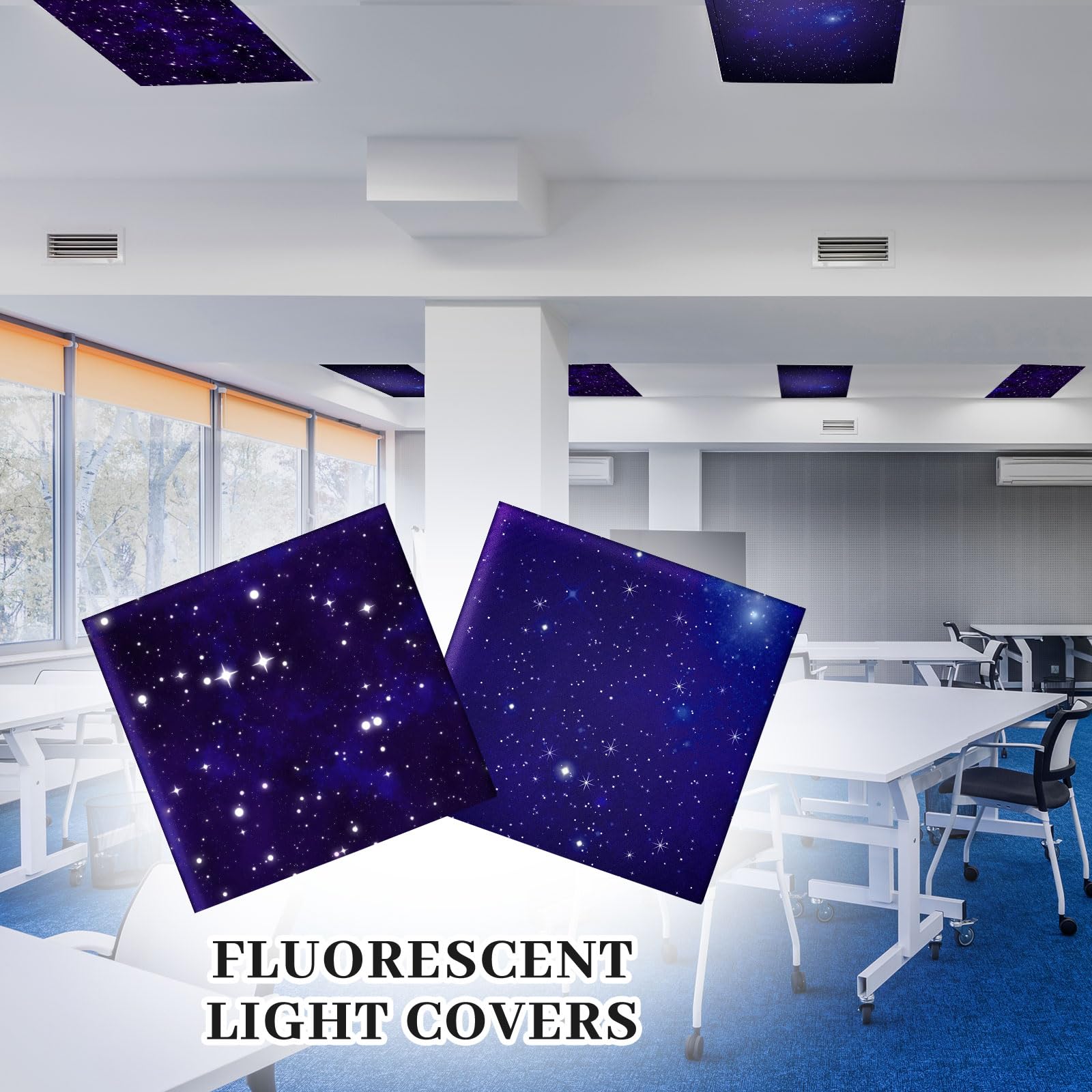 Tujoe 2 Pcs Fluorescent Light Covers For Ceiling Lights Fluorescent Light Filters Classroom Light Covers Magnetic Ceiling Cover For Office, School, Home Teacher Essential, 4 X 2 Feet (Star)