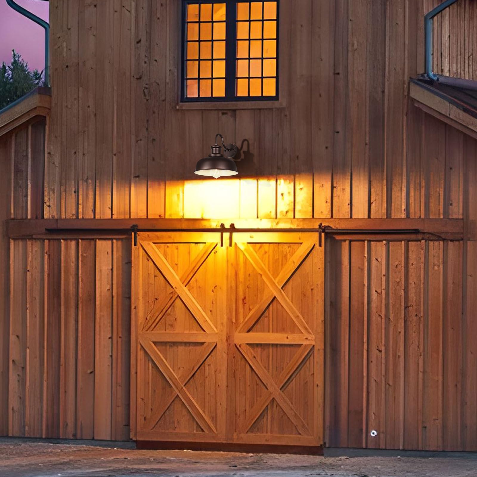Diyel Solar Barn Light, Gooseneck Outdoor Wall Sconce, Metal, 2 Pack, Orb+White, Model RZSR007-2 OW, Rustic Industrial Design