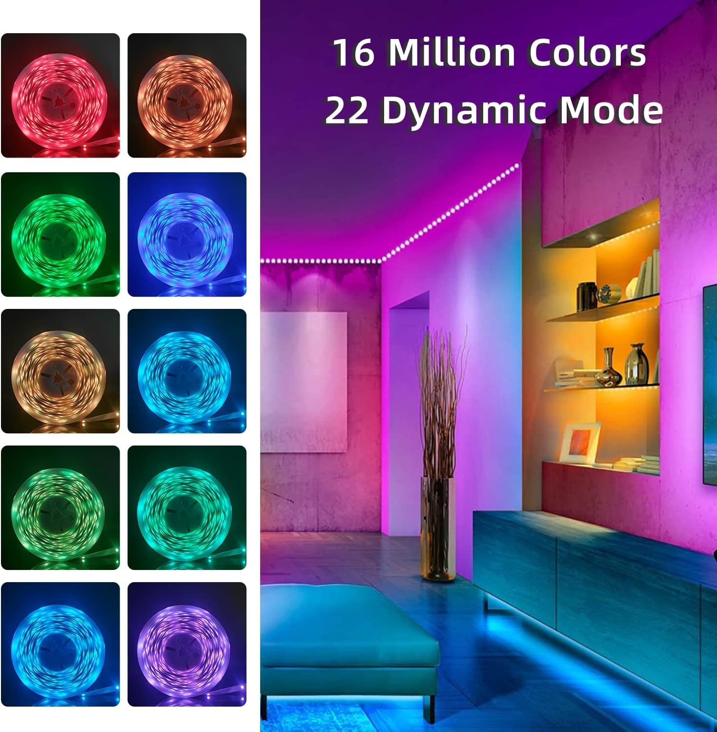 200Ft Smart Led Strip Lights (2 Rolls Of 100Ft), Rgb Strip Lights Sync To Music With 40 Key Remote Controller Led Lights For Bedroom,Christmas Lights Decration (Multi-Colored, 200Ft)