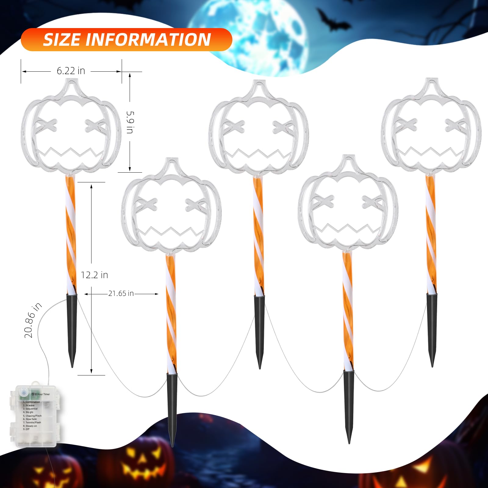 Lolstar Halloween Decorations  5 Pack Halloween Pathway Lights  Jack-O-Lantern Orange Pumpkin Lights For Walkway  Sidewalk  Garden  Yard  Lawn  Porch  Patio Outdoor Decor With Timer & 8 Lighting Modes