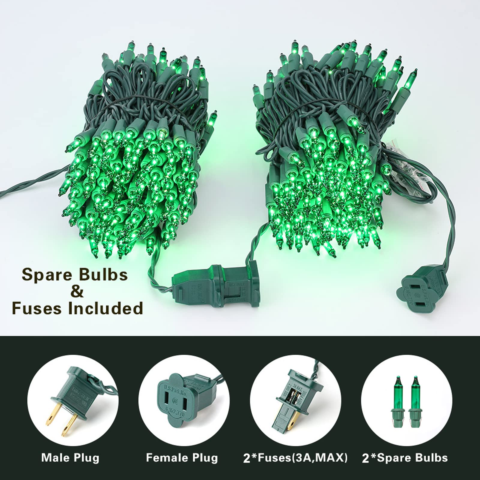 Odeetronic Green St. Patrick'S Day String Lights, 21.63Ft 100 Count Incandescent Christmas Mini Lights Connectable, 120V Ul Certified Green Wire Outdoor Tree Lights Waterproof For Indoor Party Decor