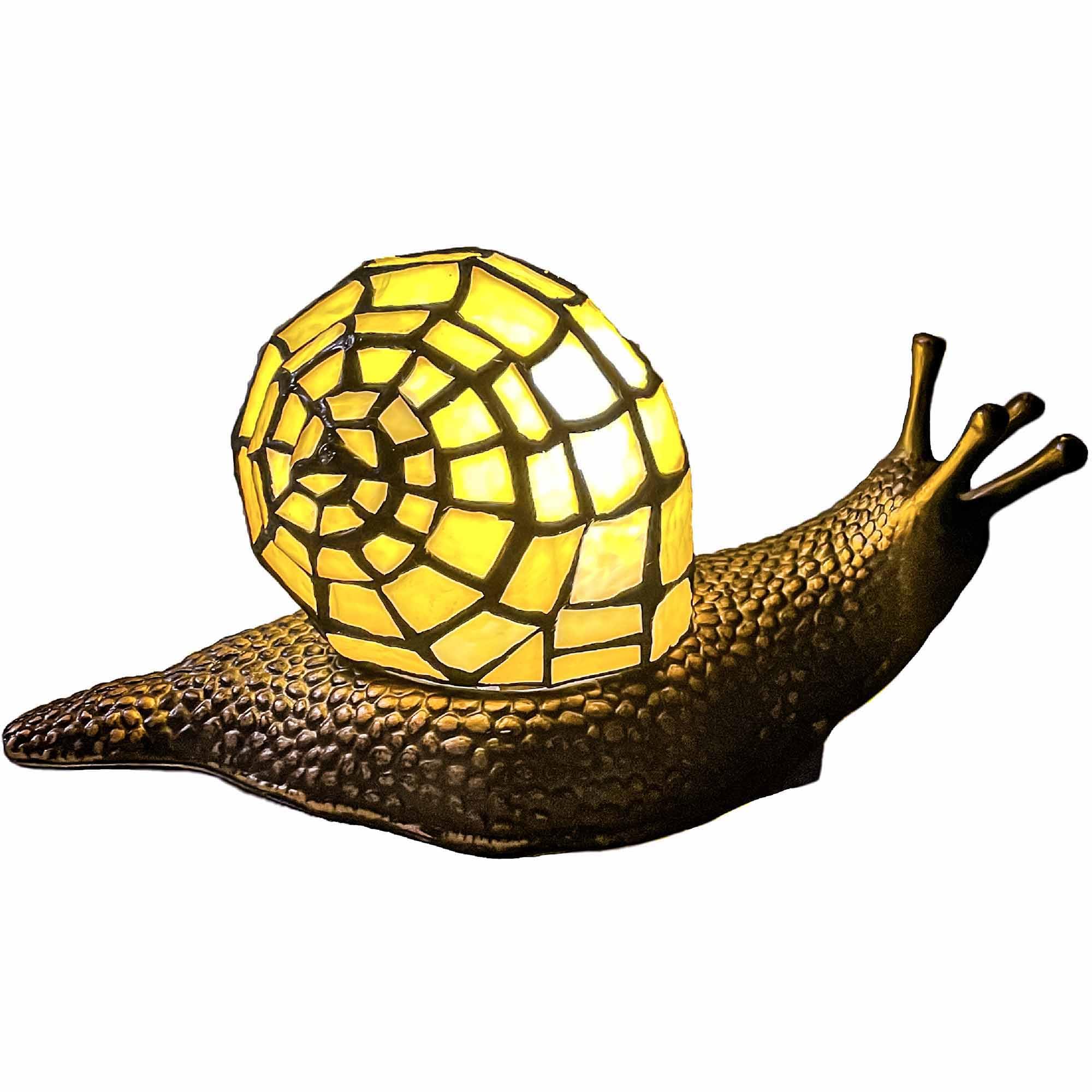 Bieye L10943 Land Snail Tiffany Style Stained Glass Accent Table Lamp for Home Decor (Yellow, 10'' D x 5'' W x 5'' H)
