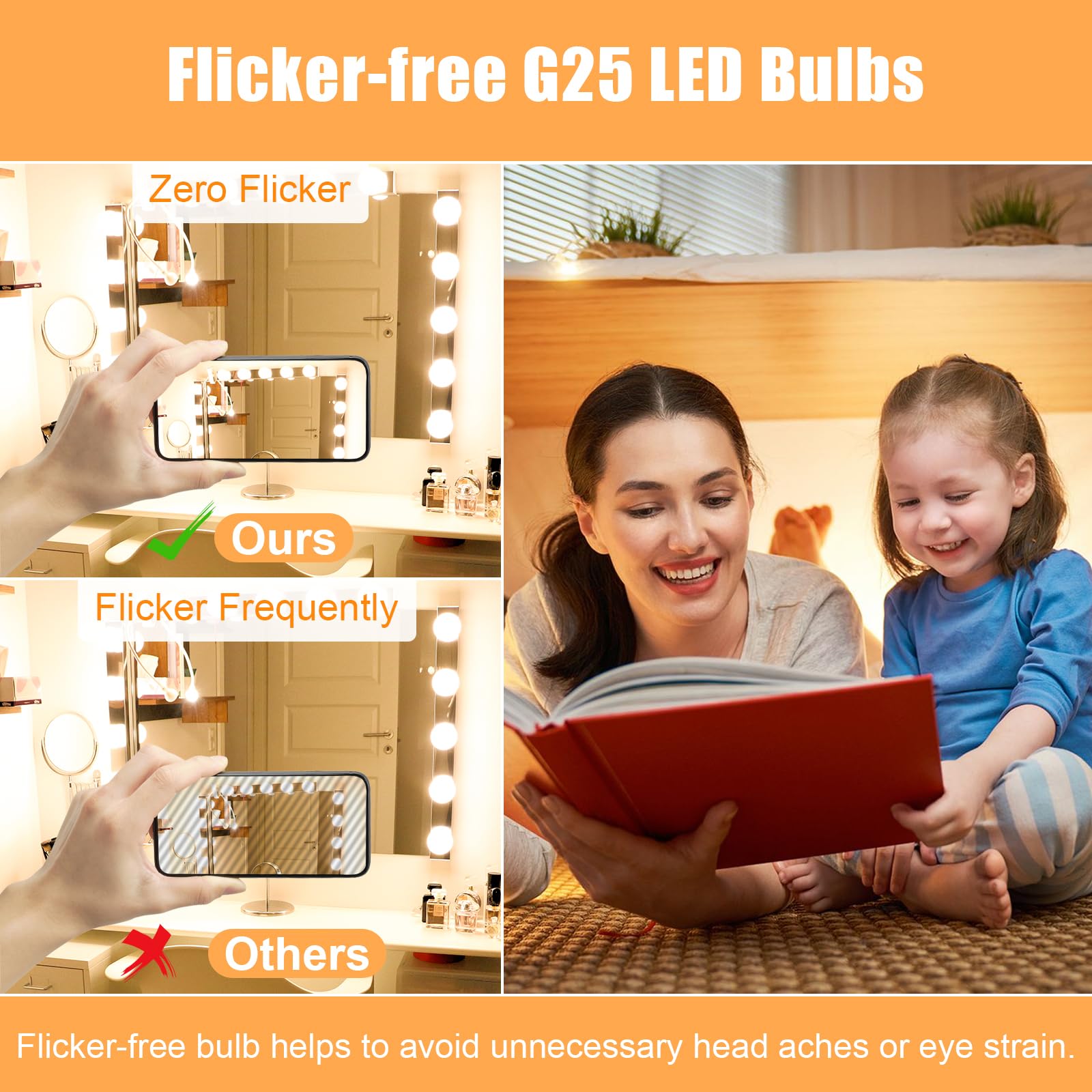 hansang G25 LED Vanity Light Bulbs, 2700K Warm White, 8 Pack, E26 Base, 5W (60W Equivalent), Non-Dimmable, 500
