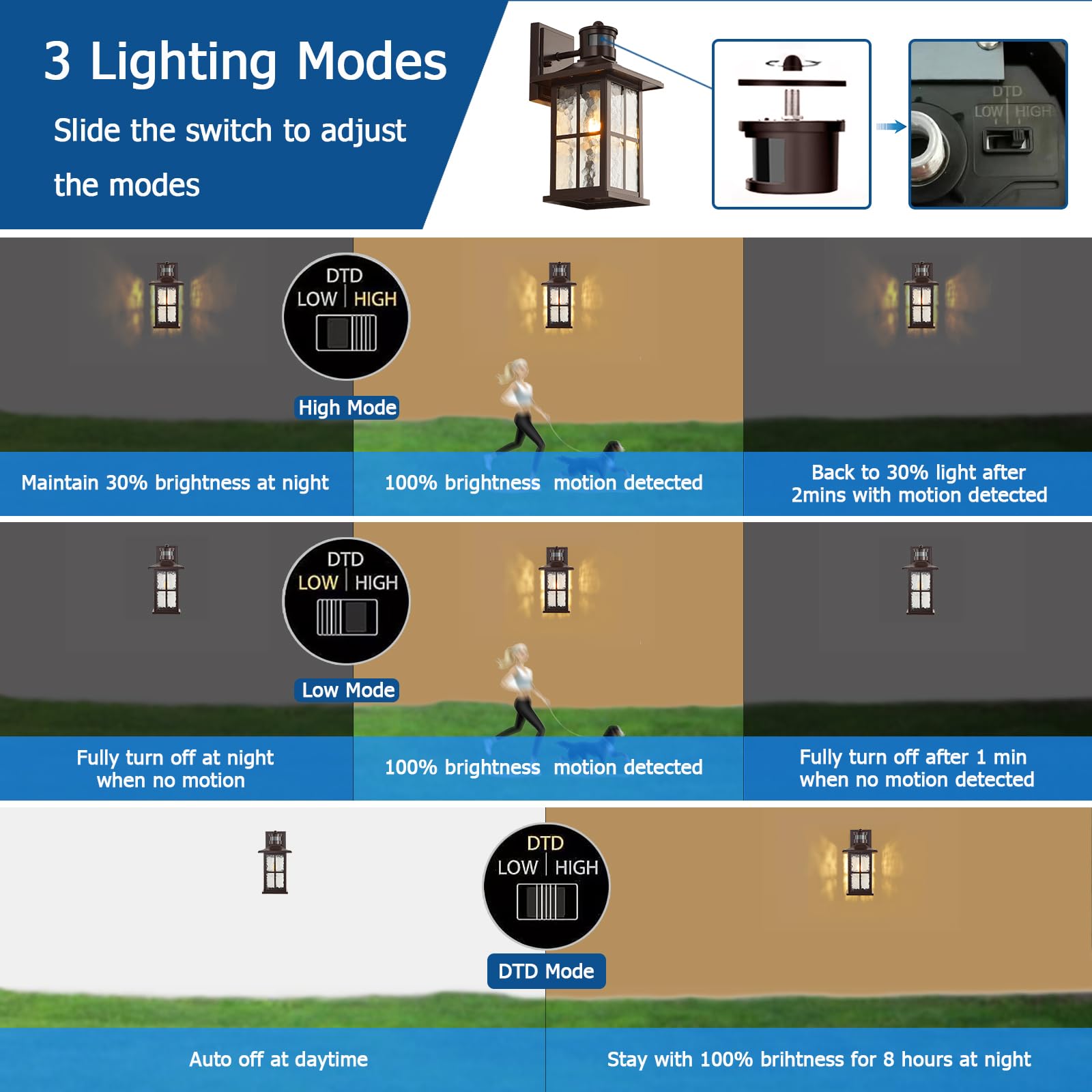 FLEDAVID Motion Sensor Outdoor Wall Lights, 2 Pack, Brown, Dusk to Dawn Sconce Fixtures for Porch, Garage, Patio - Model 5c2349b2