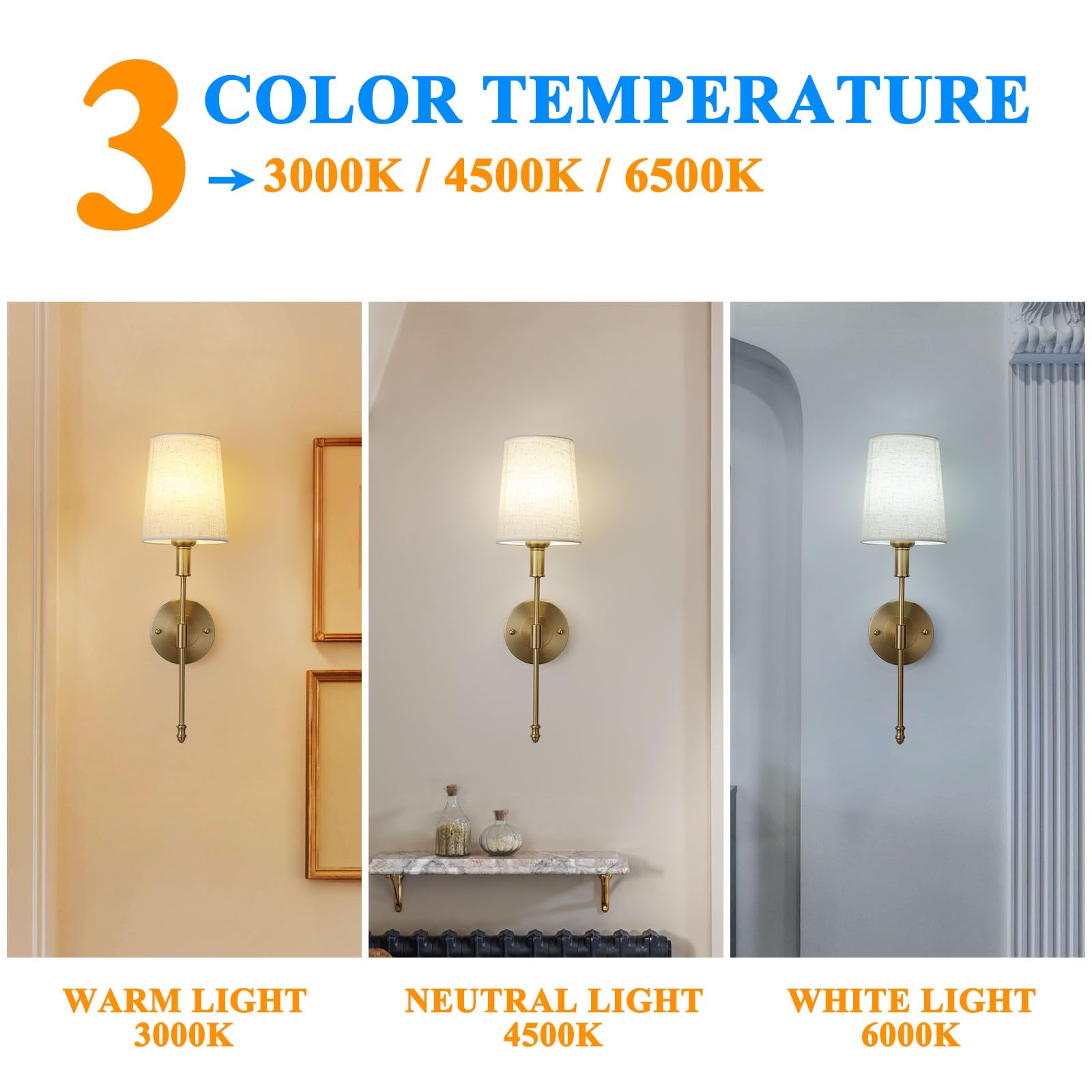 Hotran Battery Operated Wall Sconce Set Of Two,Gold Wireless Modern With Remote Control Rechargeable Dimmable Wall Lighting Indo