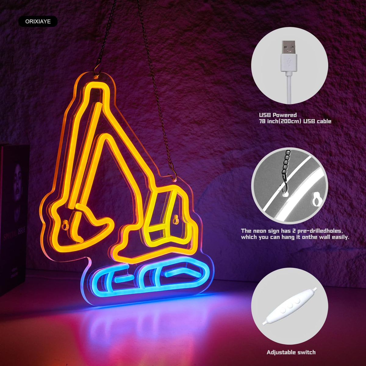 Engineering Led Sign ORIXIAYE Engineering Vehicle Neon Sign LED Wall Decor for Kids Room ...