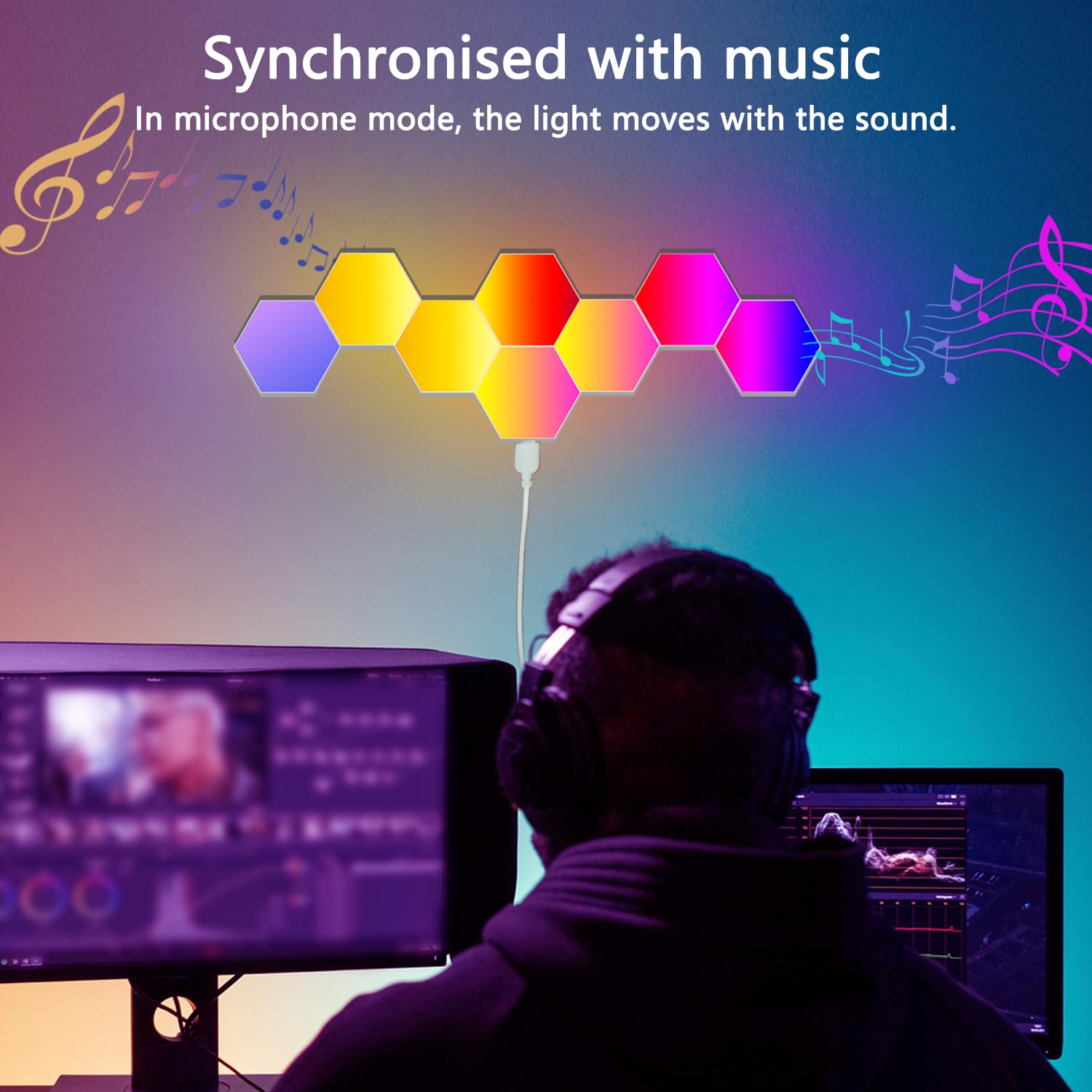 Zwzasm Rgb Hexagon Wall Lights, 12 Pack Smart Led Panel Lights With App & Remote, Music Sync, Diy Shapes For Living Room, Bedroo