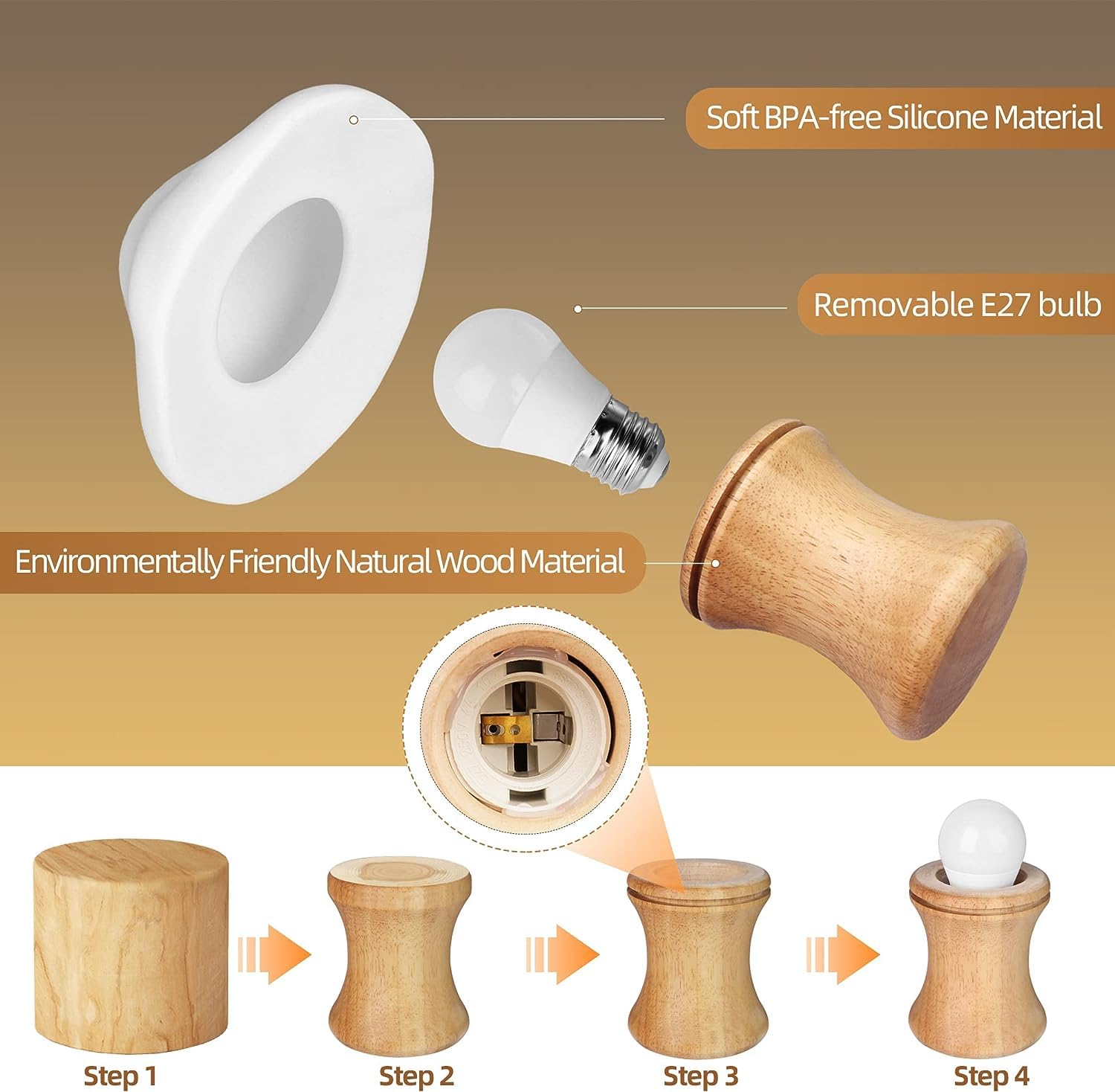 ANGTUO Wooden Mushroom Lamp - 16 Color Changing Dimmable Night Light for Women, Moms, Grandmas - White/Beige, Model 1201
