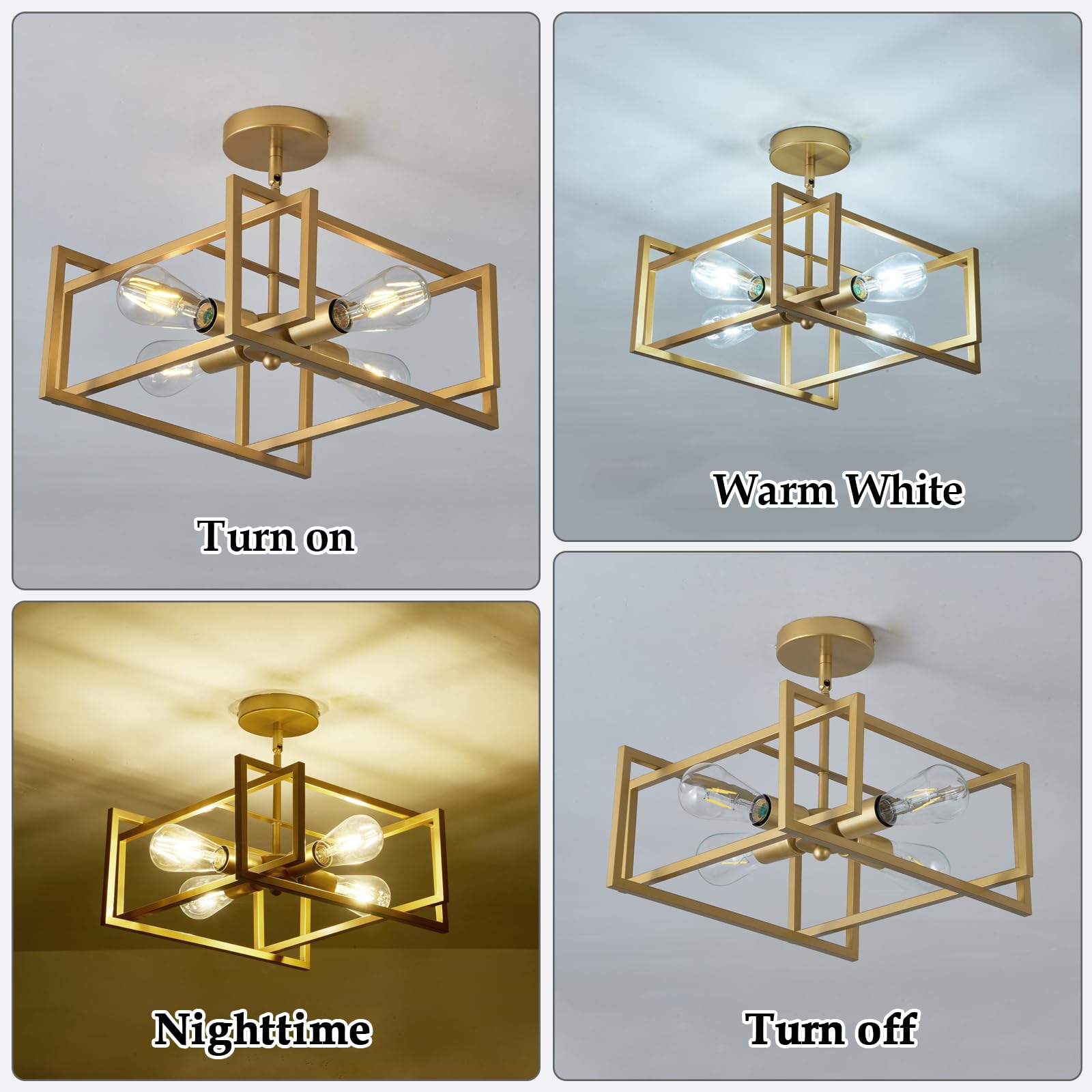 Zglaojt 4-Lights Ceiling Light Gold Light Fixture Industrial Flush Mount Ceiling Light Farmhouse Chandelier Lighting For Kitchen
