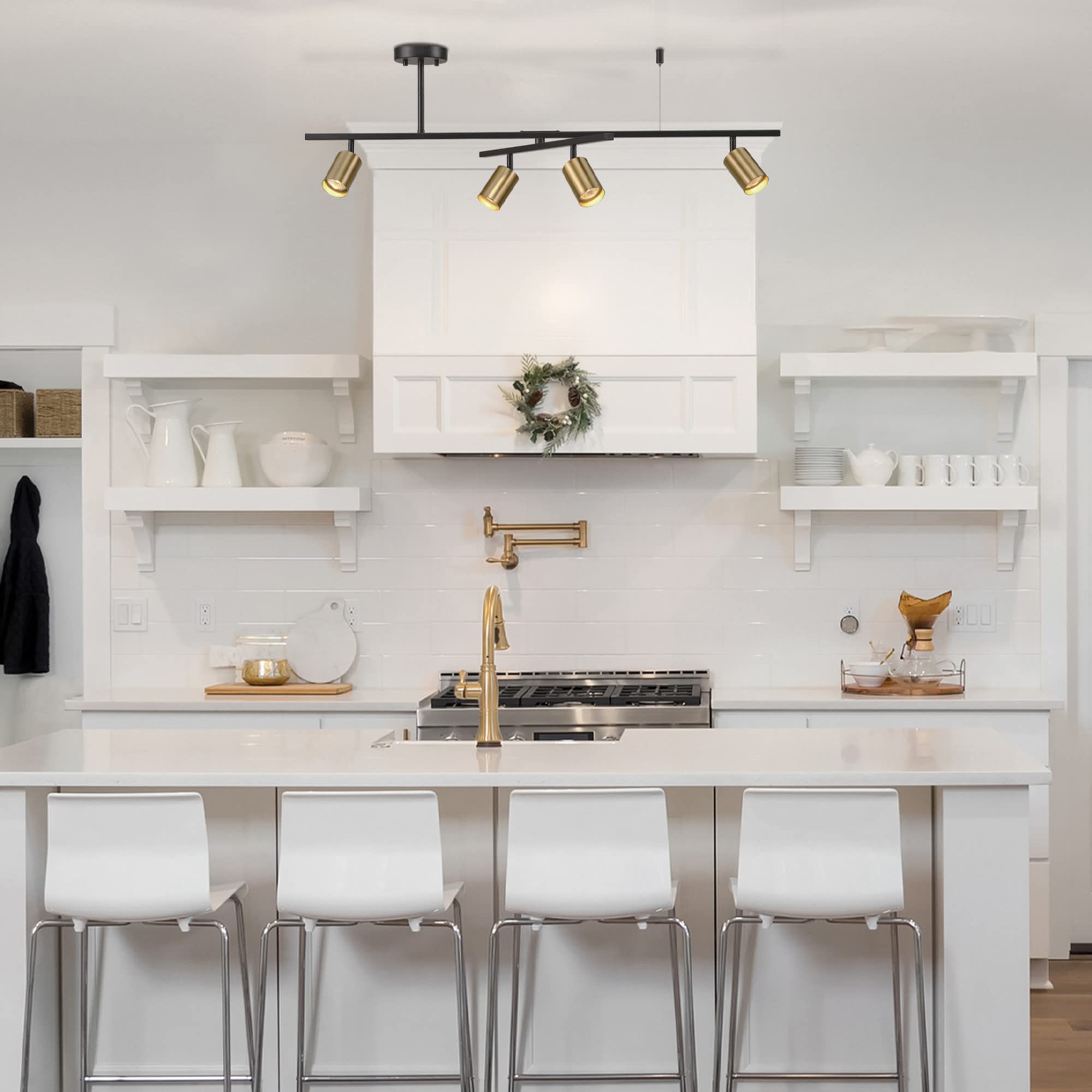 Globe Electric 57501 4-Light Track Lighting Fixture, Matte Black & Brass, Swivel Design, Ceiling Light for Kitchen