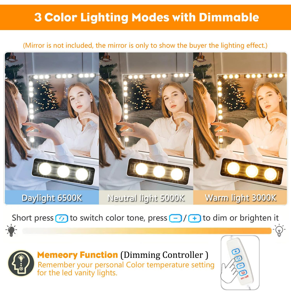 Dimma Color DLOMT LED Vanity Light Strip for Bathroom Mirror, 3 Color Modes, Dimma ...