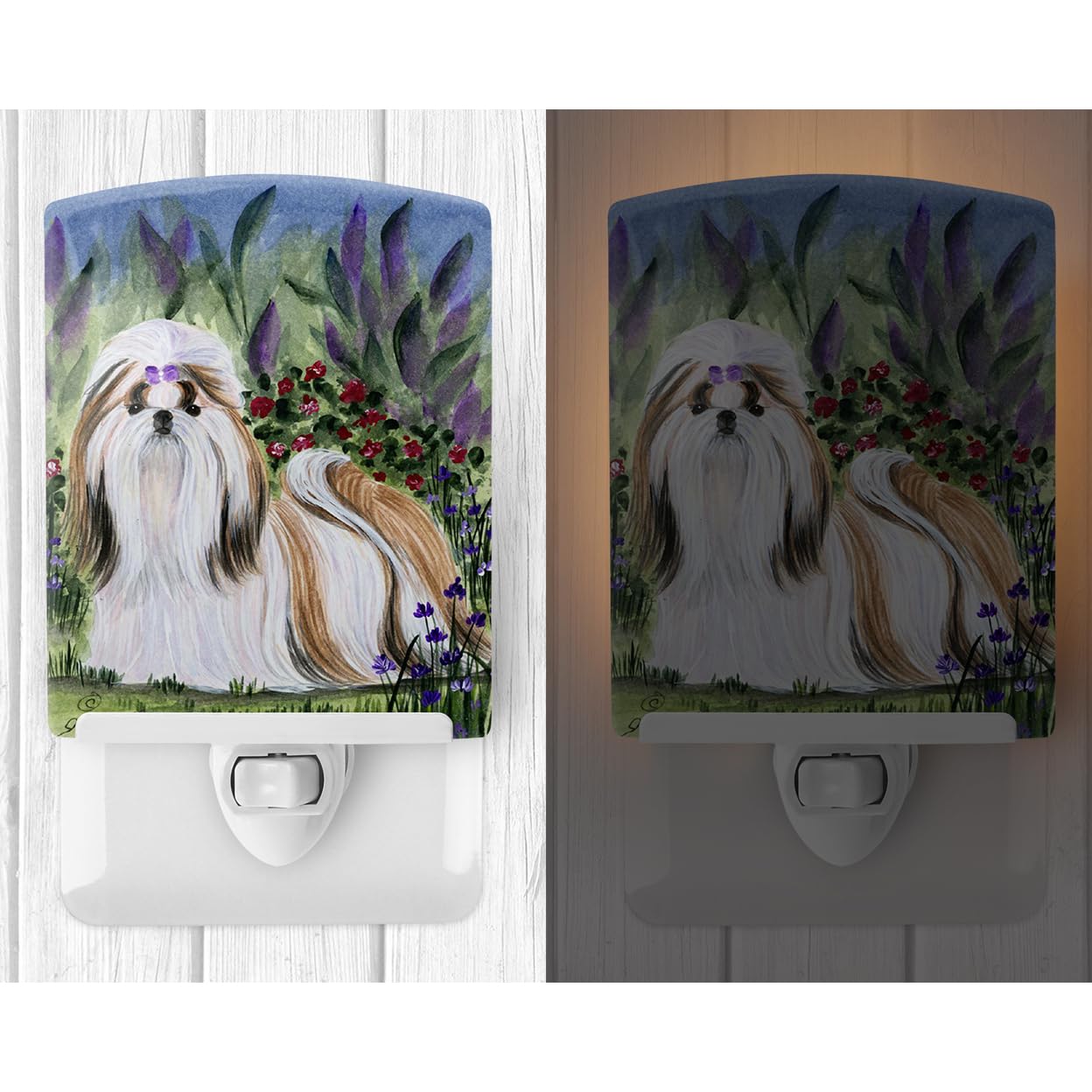 Caroline'S Treasures Ss8034Cnl Shih Tzu Ceramic Night Light Compact, Ul-Certified, Ideal For Bedroom, Bathroom, Nursery, Hallway, Kitchen, 6X4X3, Multicolor