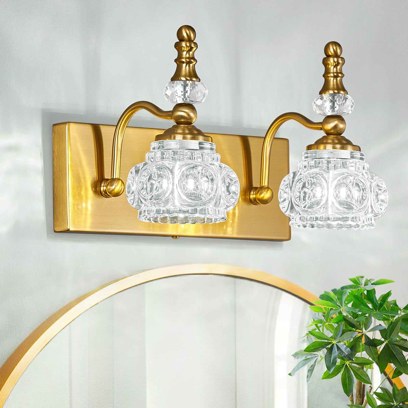 Lbsqj Modern Glass Crystal Vanity Light - Vintage Bathroom Lighting Fixtures Over Mirror  2 Light Vanity Lights G9 Bulb (11.81 Inch  Gold)