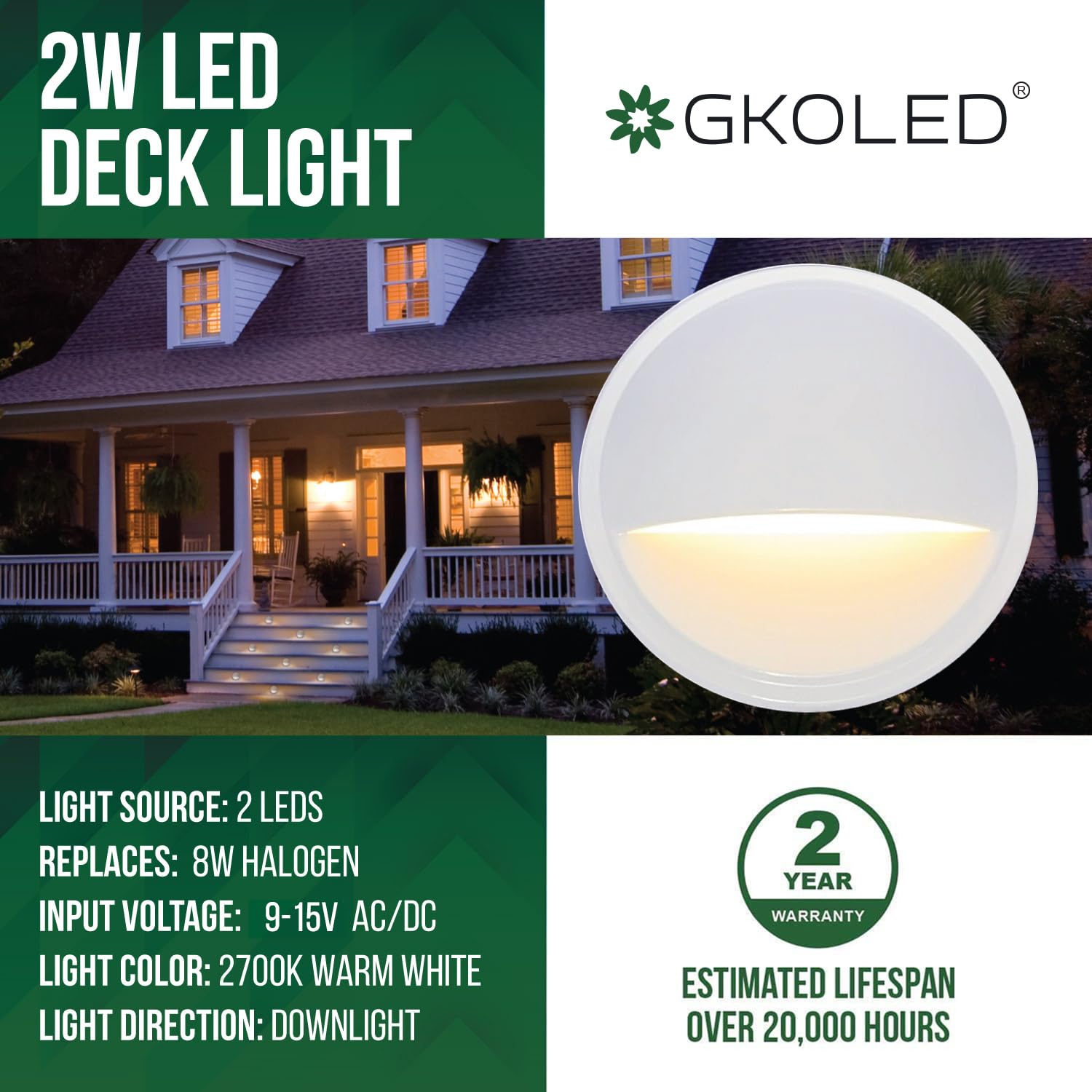 Gkoled 12V Low Voltage Led Landscape Deck Light, 2W Step Light, Aluminum, 6 Pack