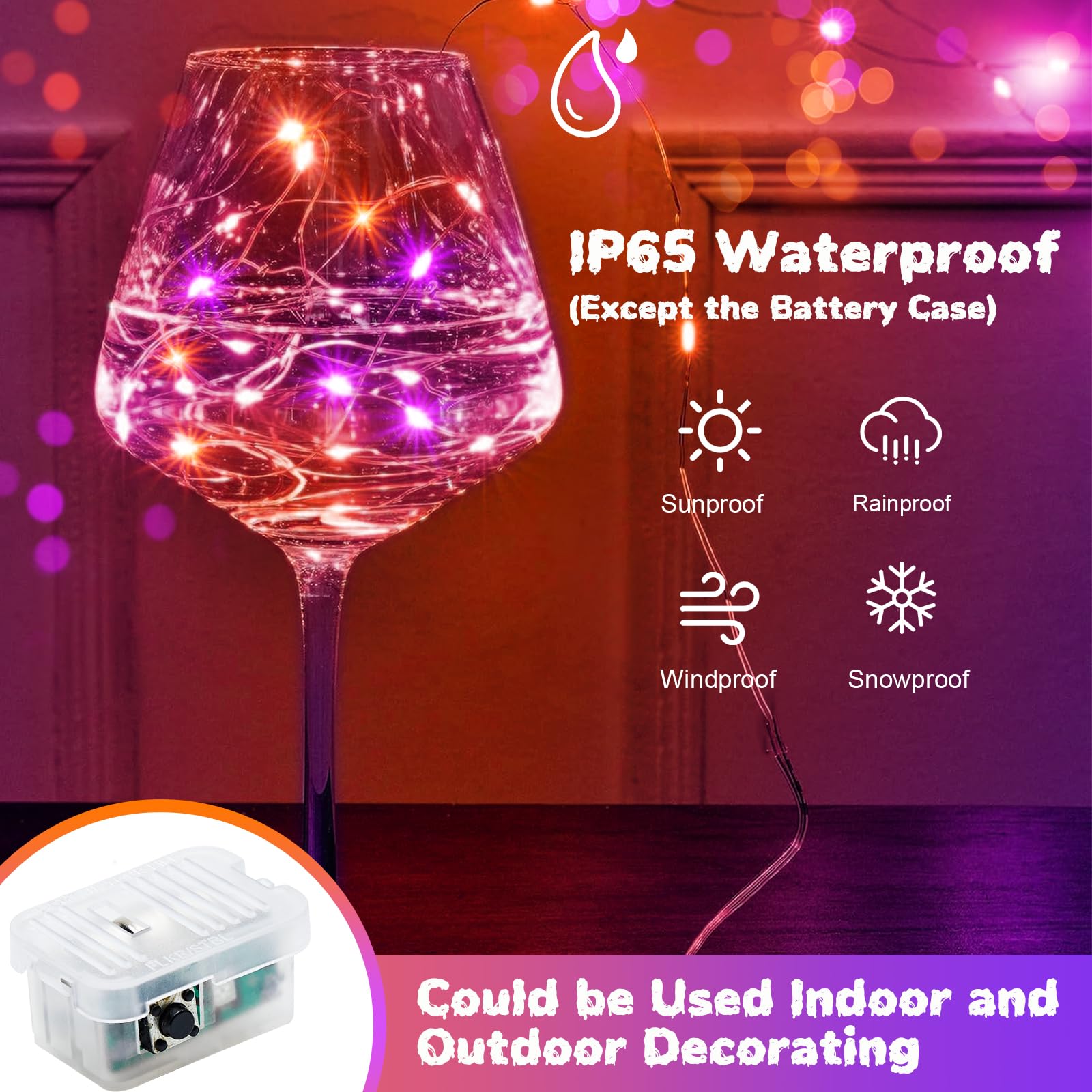 Zgwj 12 Pack Fairy Lights Battery Operated  7Ft 20 Mini Led Fairy String Lights Silver Wire 3 Modes For Diy  Parties  Wedding  Bedroom  Halloween Christmas Decoration Orange& Purple