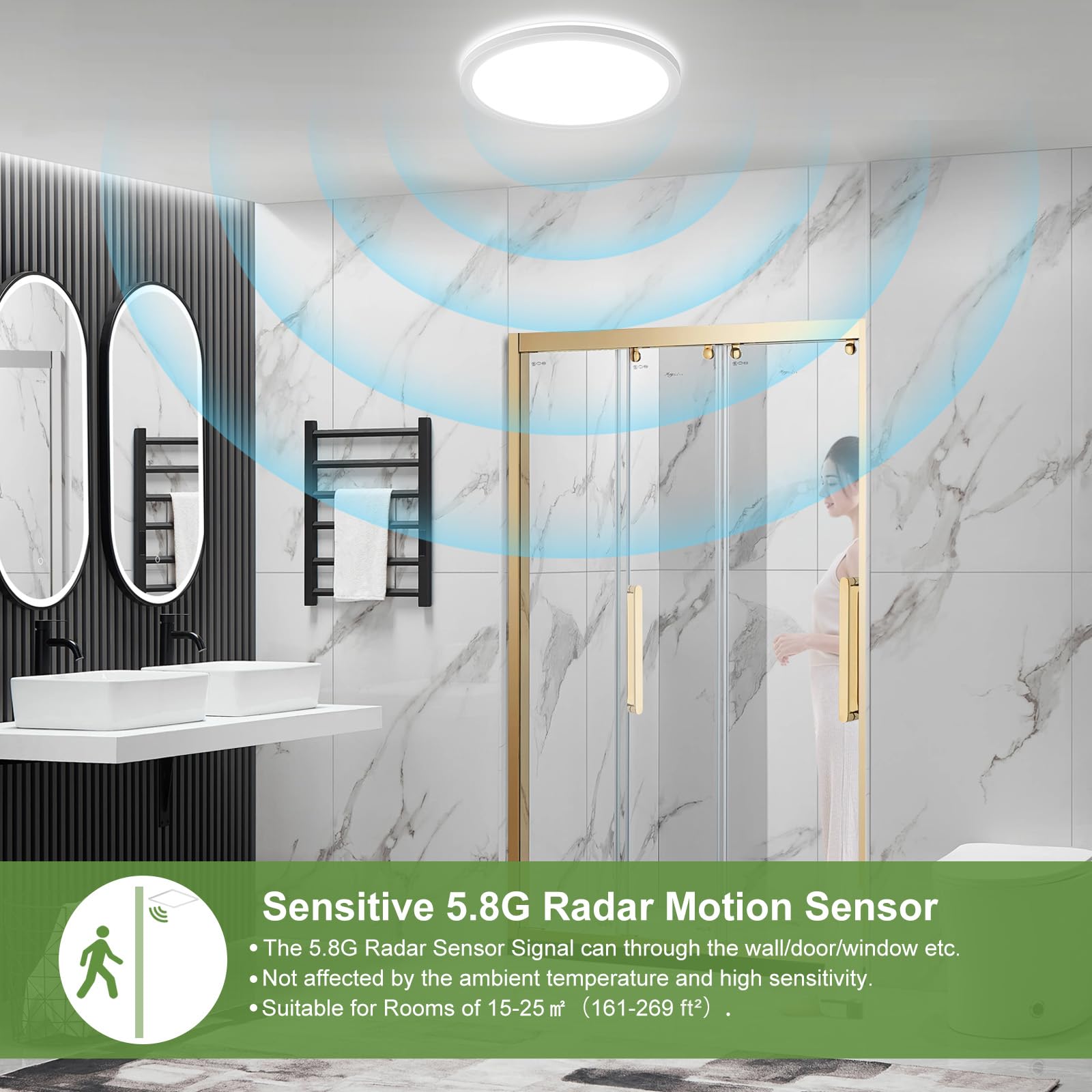 24W Motion Sensor Led Ceiling Light Wired  2400Lm 12Inch 2700K/4000K/6500K Ip54 Flush Mount Lighting Fixture With Remote  Radar Motion Activated Ceiling Lamp For Hallway Laundry Porch Stair Closet