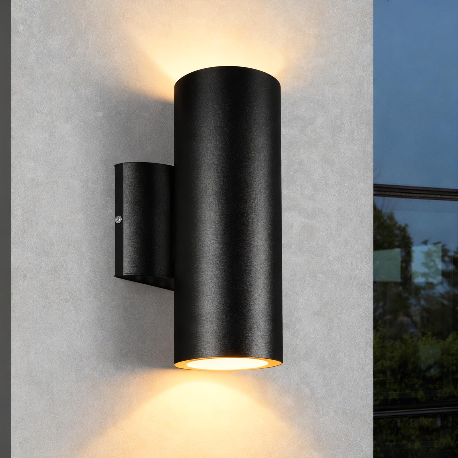 JO.KO Modern Outdoor Cylinder Wall Lights 10.24, Porch Light 2700K Warm White, Up Down Lights, Matte Black Waterproof Wall Sconc