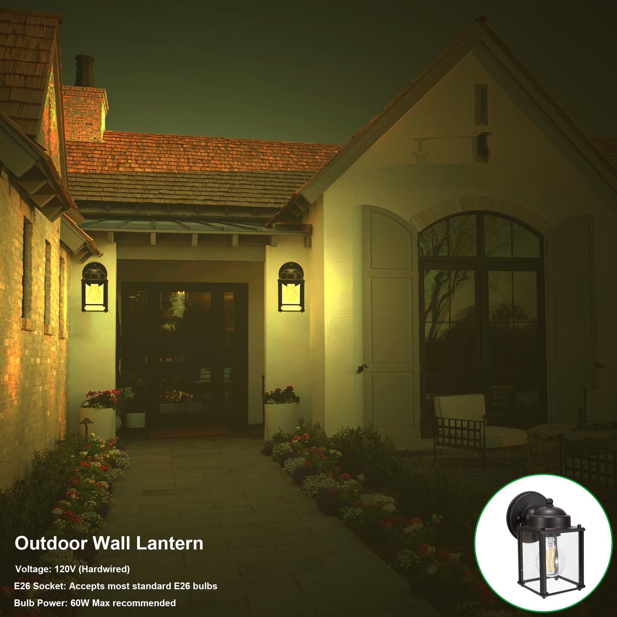 LIT-PaTH Outdoor Wall Lantern Sconce, 60W Max, Aluminum, Bronze Finish, E26 Base, 2-Pack, Model LT-WL017-BRZ-2PK