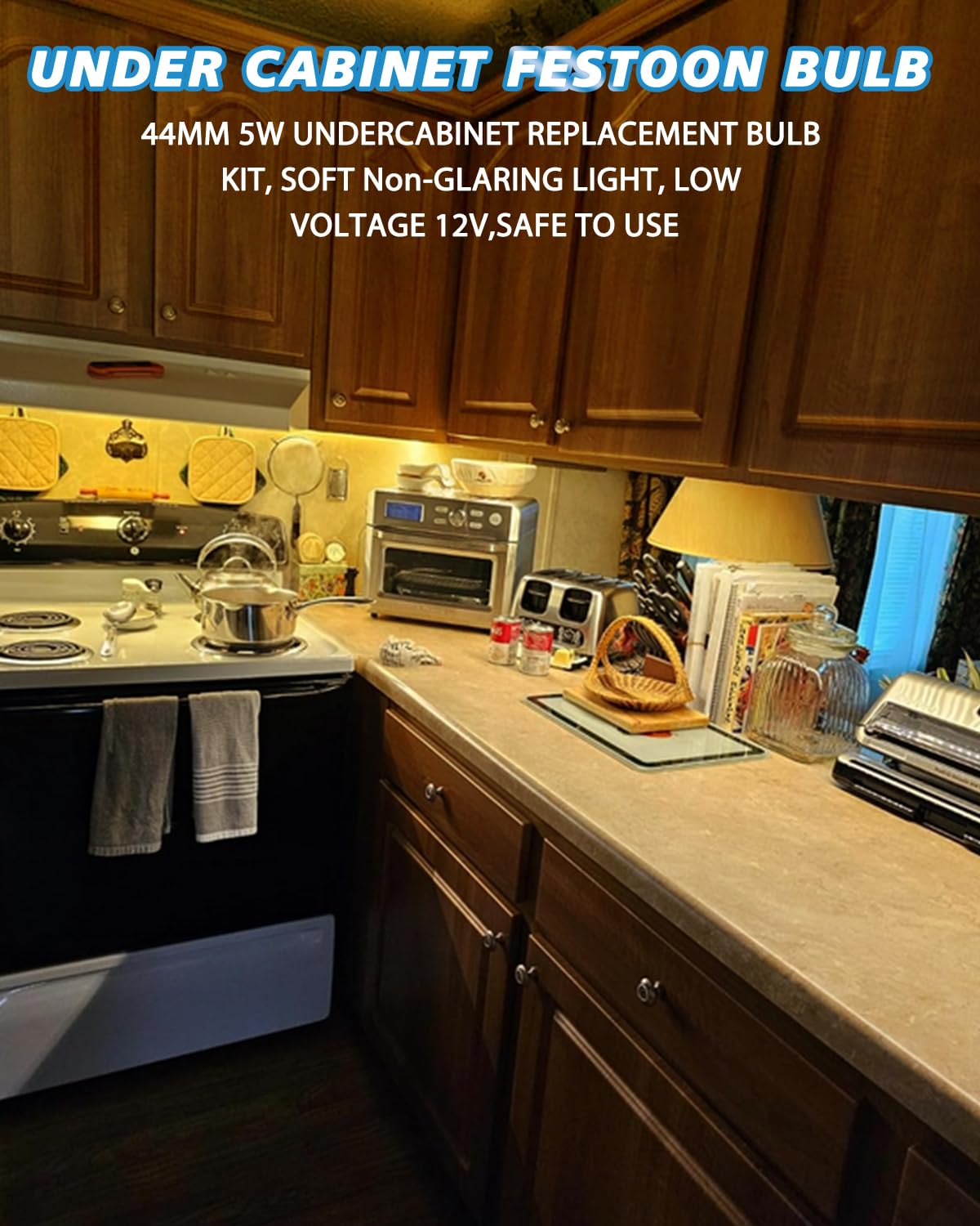 Keiurot Under Cabinet Light Bulbs T3 44Mm 12V 5W Festoon Bulb, Xenon Undercabinet Bulb Festoon Light Bulb 2700K, 12Pack