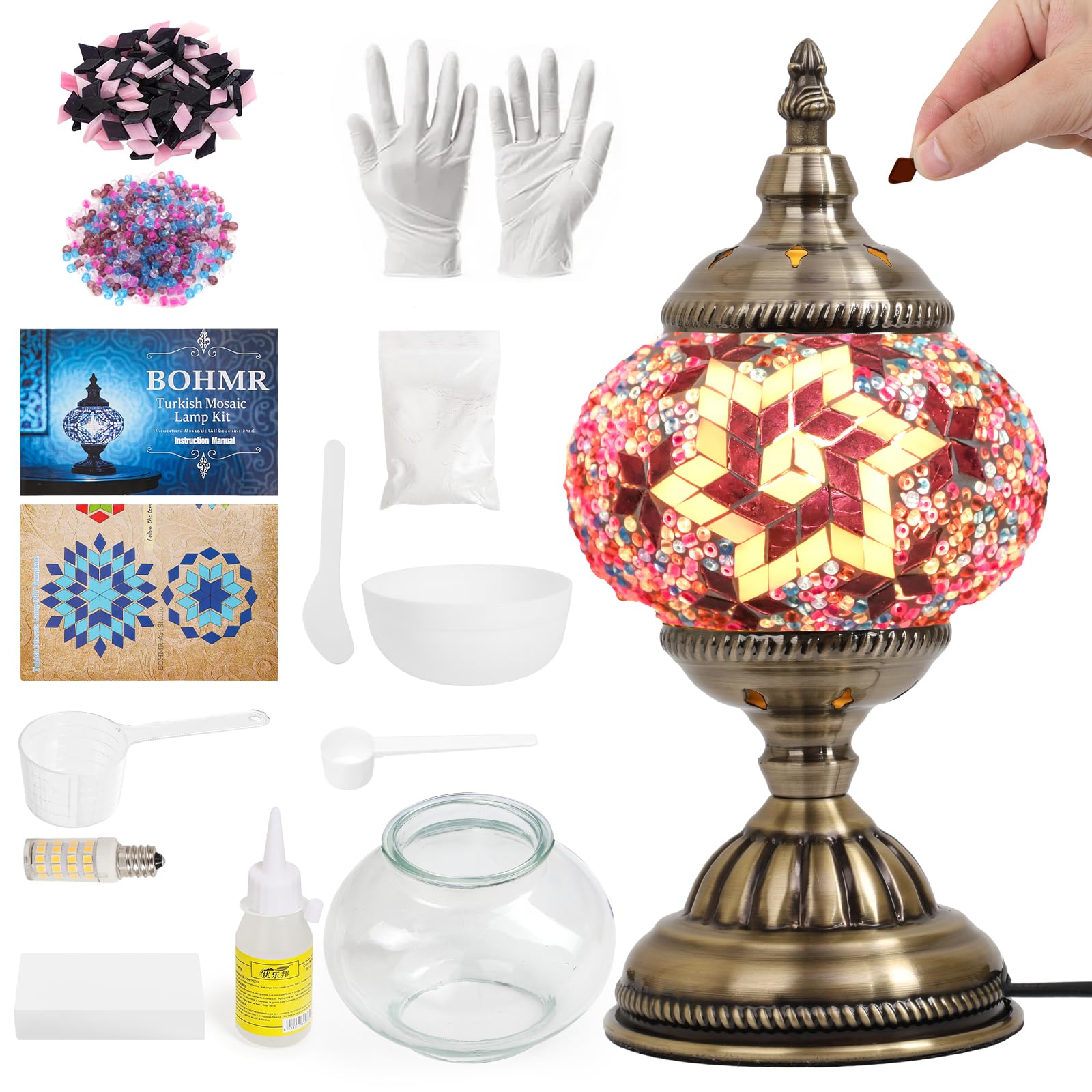 BOHMR DIY Turkish Mosaic Lamp Kit Table Lamp Making Kit  Easy No Skills Craft for Family Team Decorative Table Desk Light Crfat Kit for Living Room Bedroom  Make Your Own Table Lamp Gifts Purple