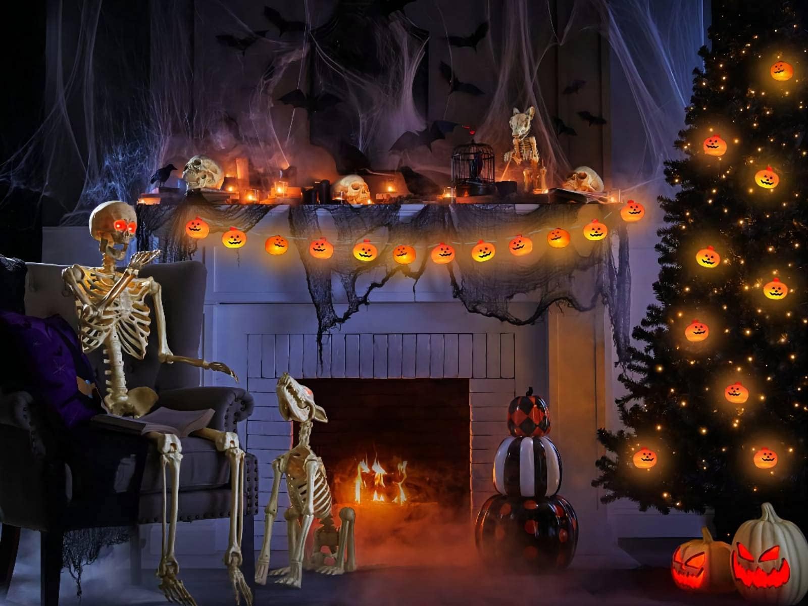 Runleo Halloween Pumpkin String Lights - 20 Led 10 Ft 3D Cute Waterproof Orange Jack-O-Lantern Battery Operated Lights, 2 Modes Steady/Flickering Lights For Indoor Outdoor Decor Party Decorations