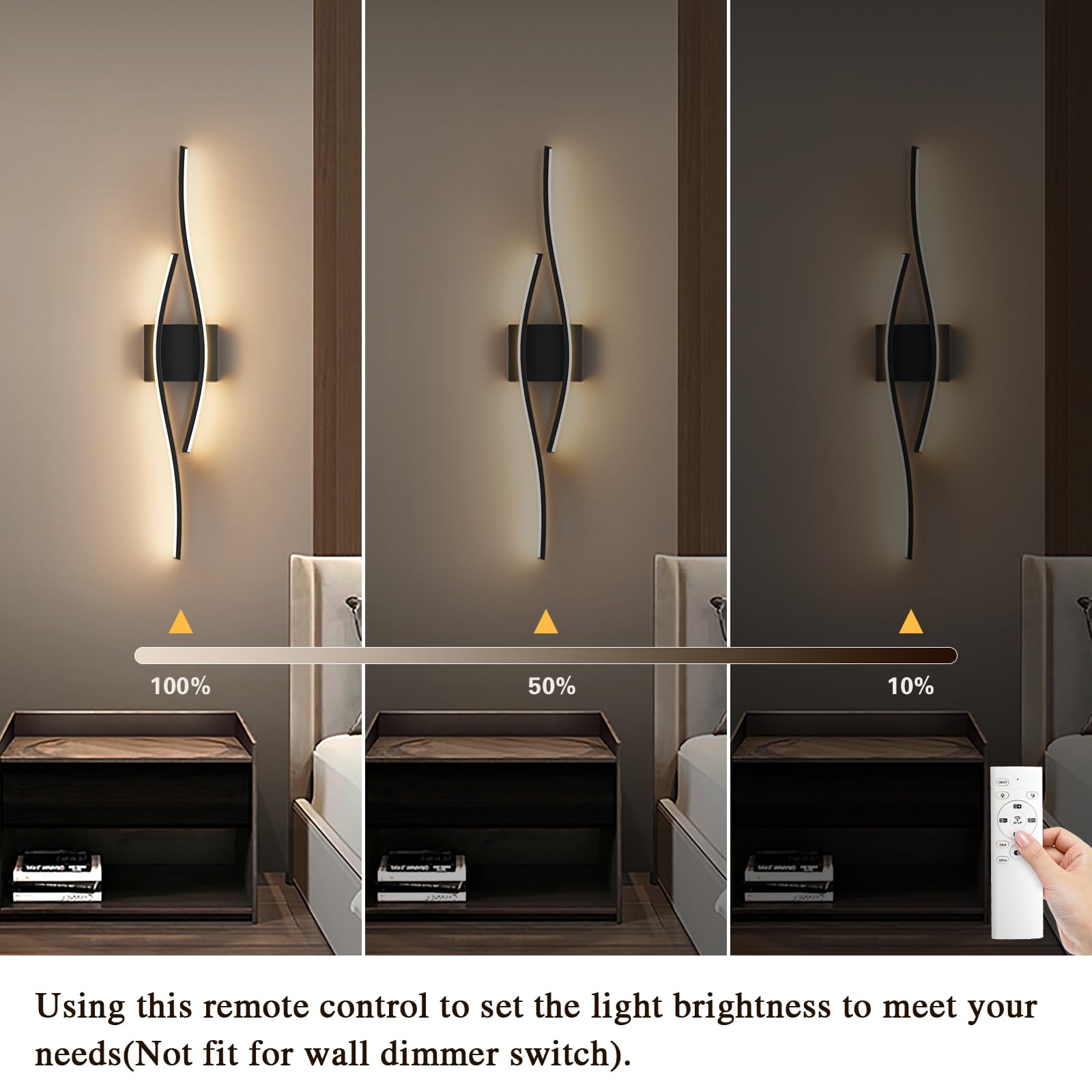 Pasoar Modern LED Wall Sconce Set of Two, 39.4" Hard-Wired, Stepless Colors 3000K-6000K with Remote Control, Black Metal Lights