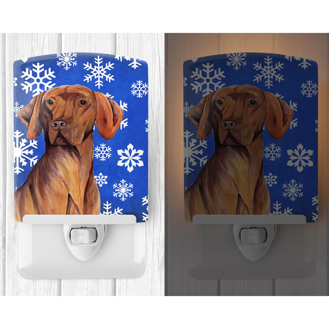 Caroline'S Treasures Sc9378Cnl Vizsla Winter Snowflakes Holiday Ceramic Night Light Compact, Ul-Certified, Ideal For Bedroom, Bathroom, Nursery, Hallway, Kitchen, 6X4X3, Multicolor