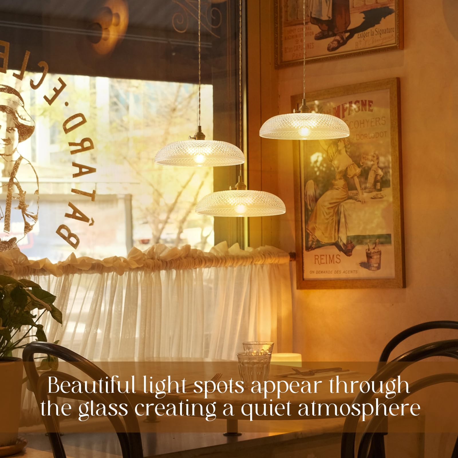 Oyisen Hanging Lights With Plug In Cord, 11.8 Inch Glass Shade Kitchen Island Light Fixtures Golden Cord Pendant Lights Hanging