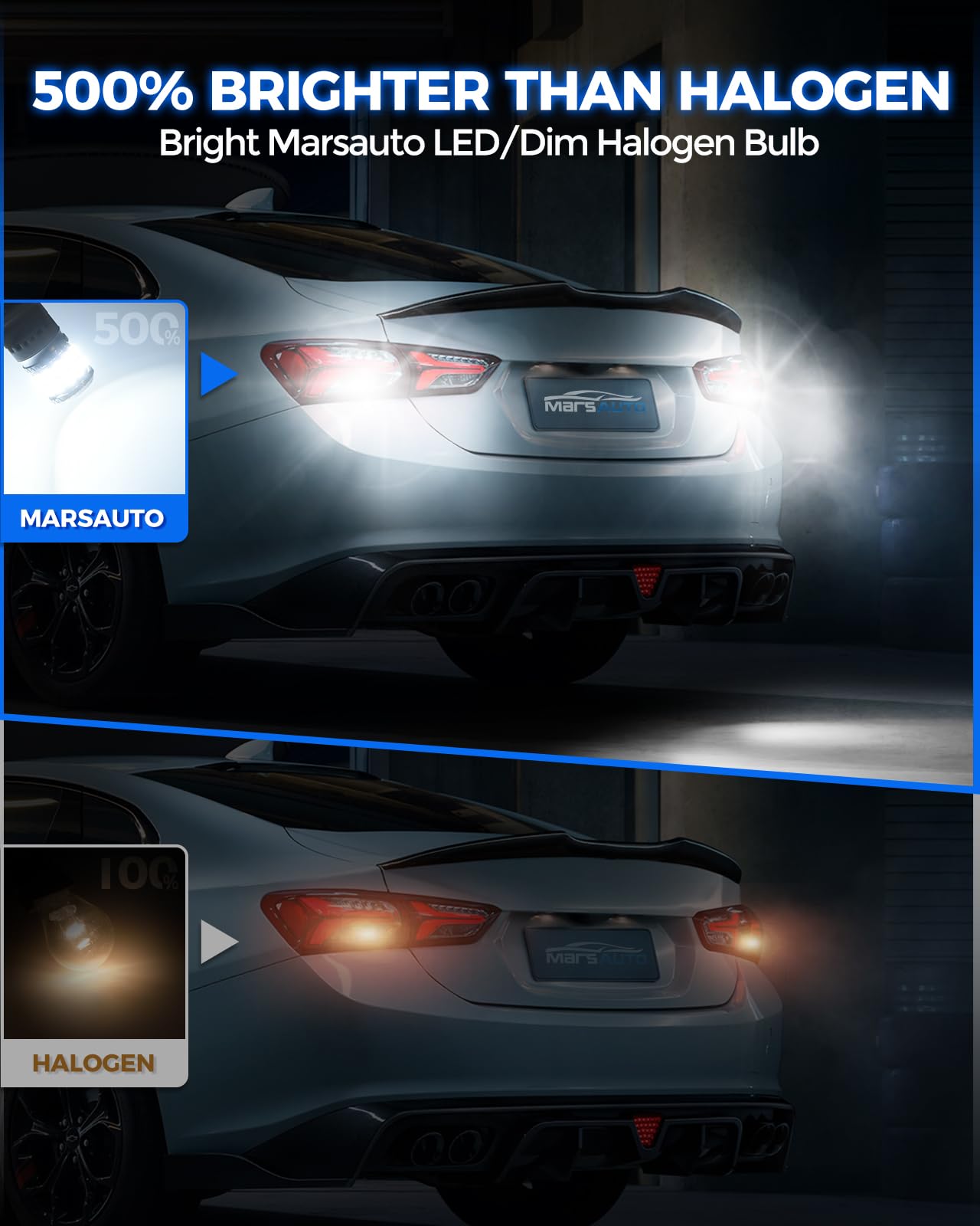 Marsauto 3157 LED Light Bulbs - 500% Brighter Xenon White 6000K, Tail Backup Parking DRL, Aluminum, Pack of 2