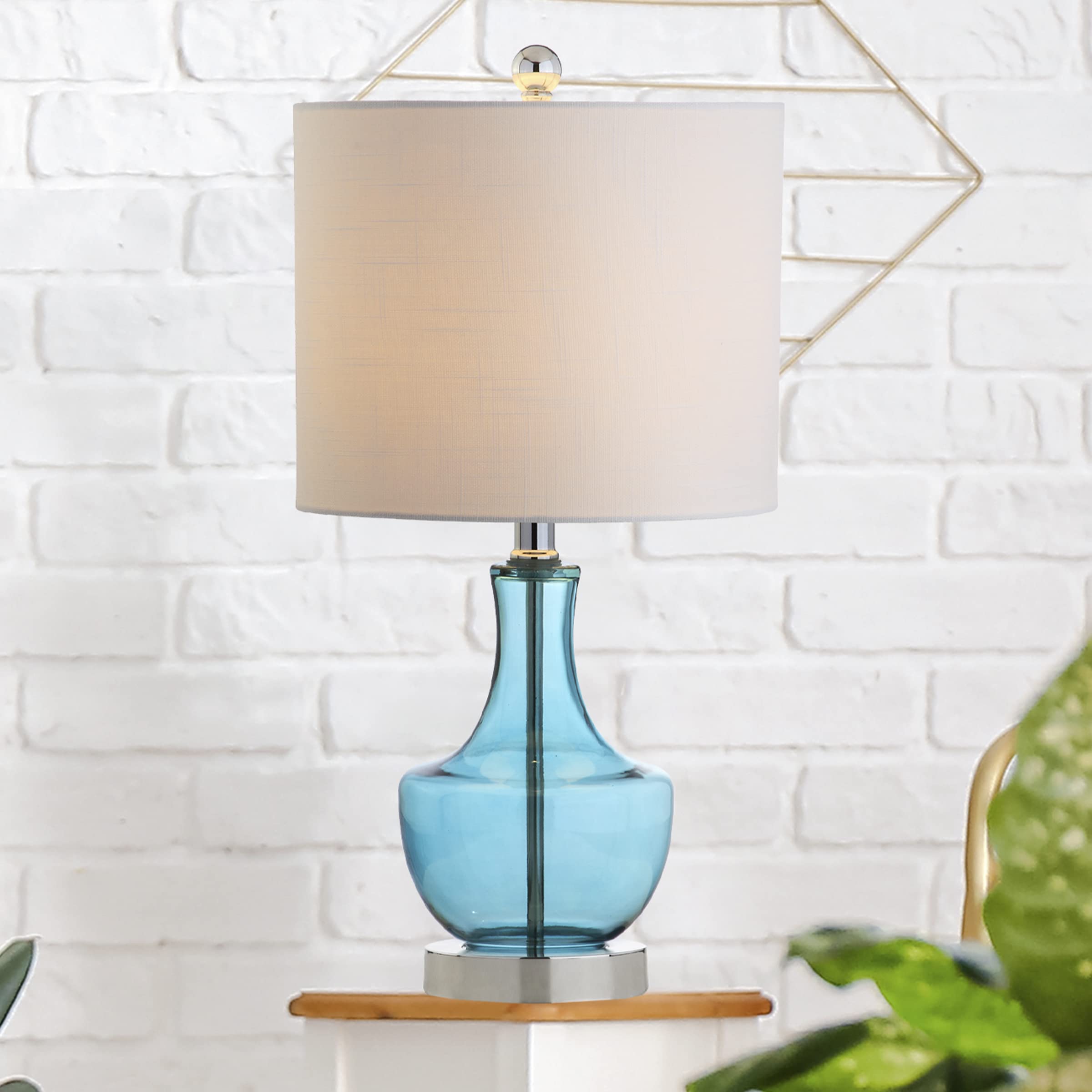 JONATHAN Y Colette 20in Mini Glass LED Table Lamp, 1 Bulb, Amalfi Blue, Model JYL1029C, Transitional Glam Design for Home or Office