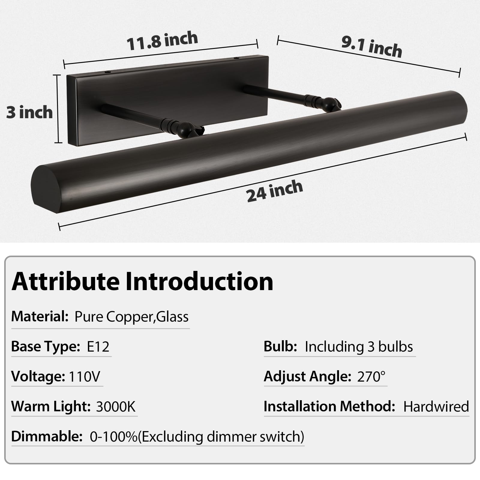 Pioutnf Black Picture Lights - 24'' Rotatable Art Light Fixture For Wall Display Over Painting