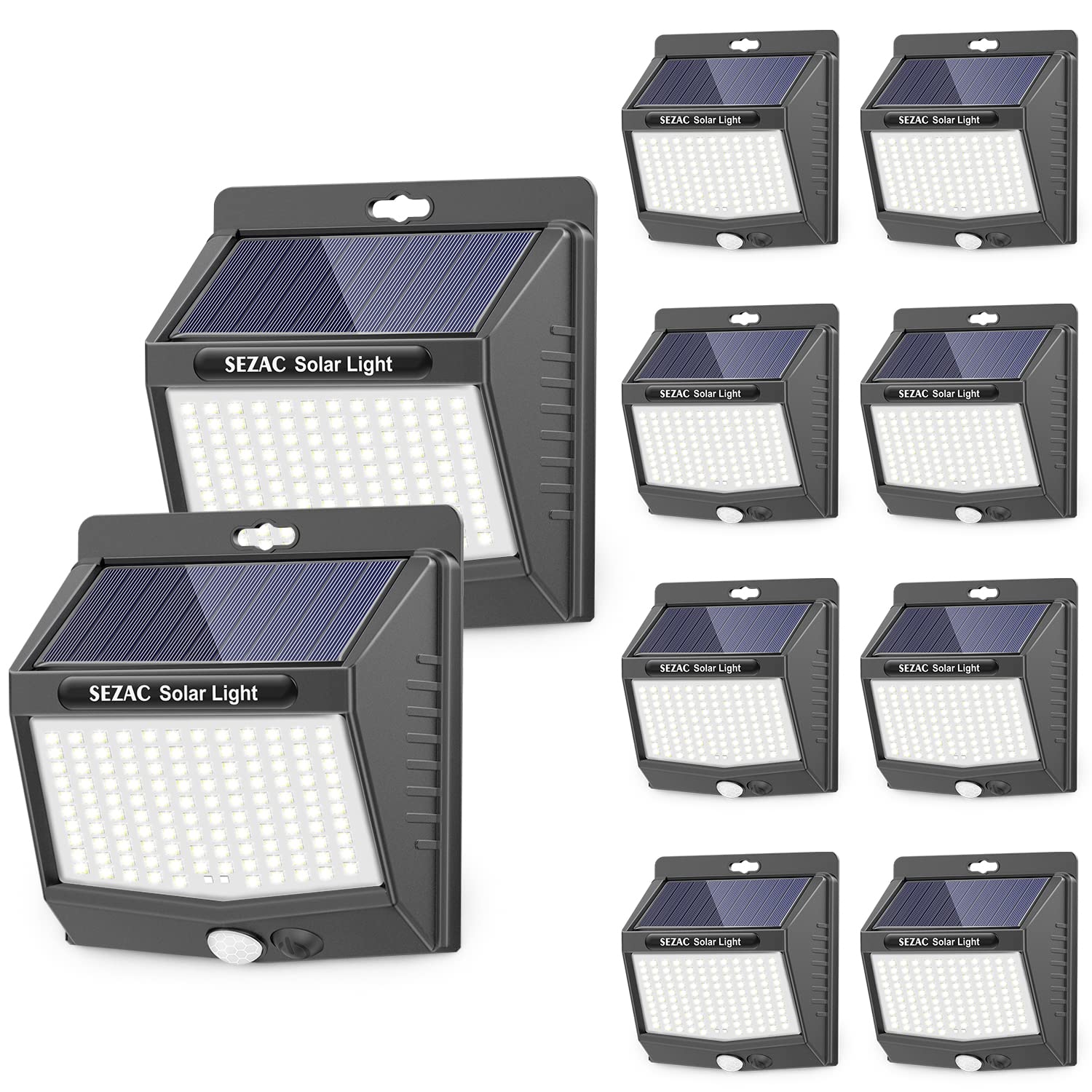 SEZAC Solar Outdoor Security Lights 10 Pack/3 Lighting Modes Motion Sensor, UltraBright, Wireless Wall Lights Powered for Outsi