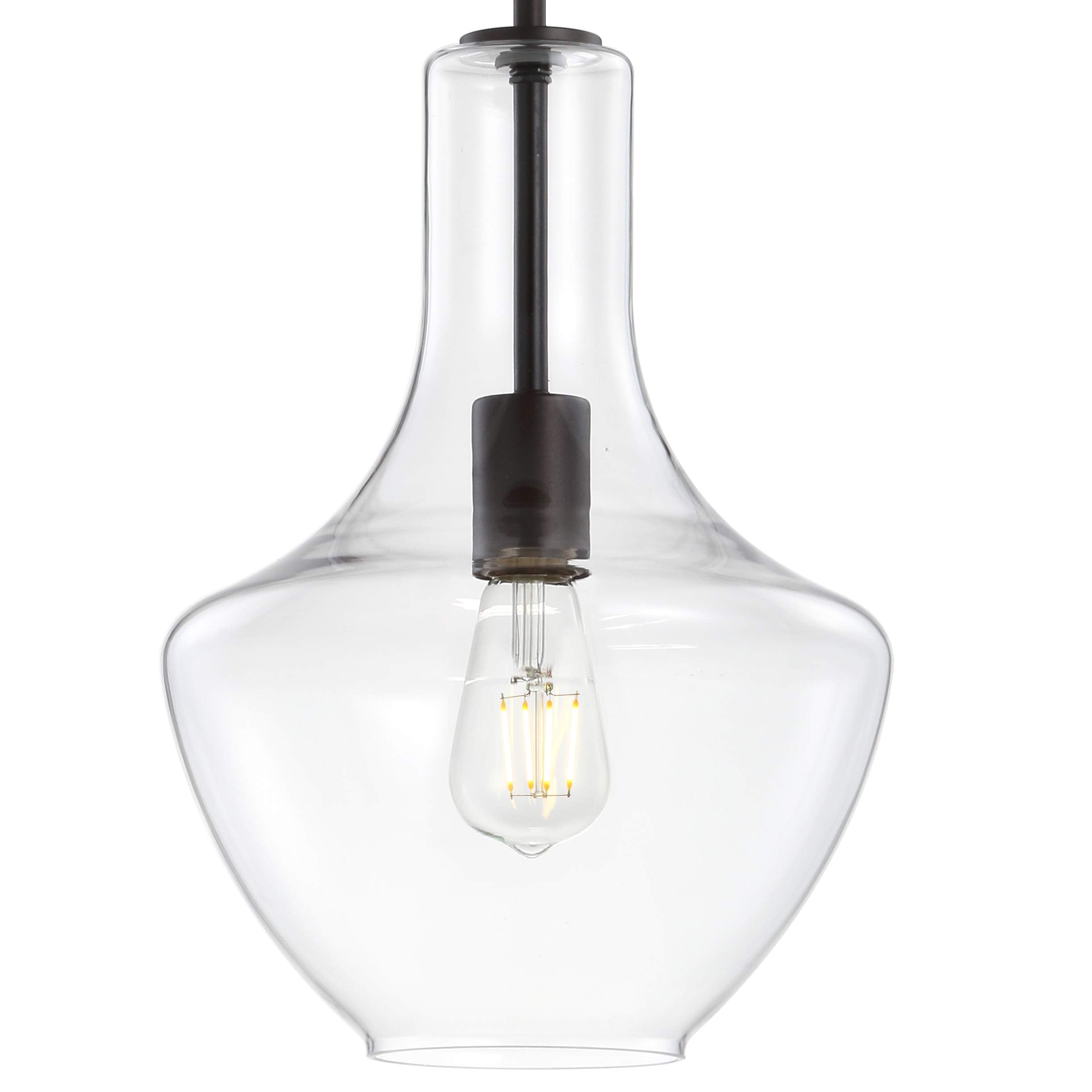 JONATHAN Y LED Pendant Light, 10.5in Glass/Metal, Dimmable, Oil Rubbed Bronze/Clear, Model JYL6400B