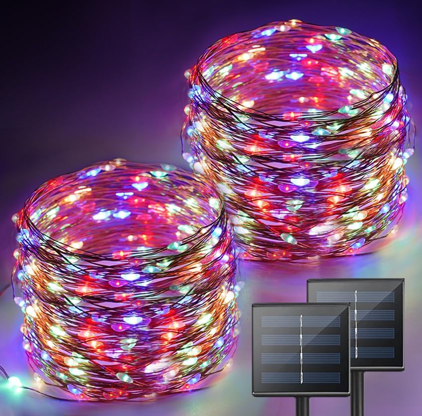 Multicolored Solar String Lights Outdoor Waterproof, 2-Pack Each 72Ft 200Led Solar Led Fairy Lights Copper Wire 8 Modes Solar Tw