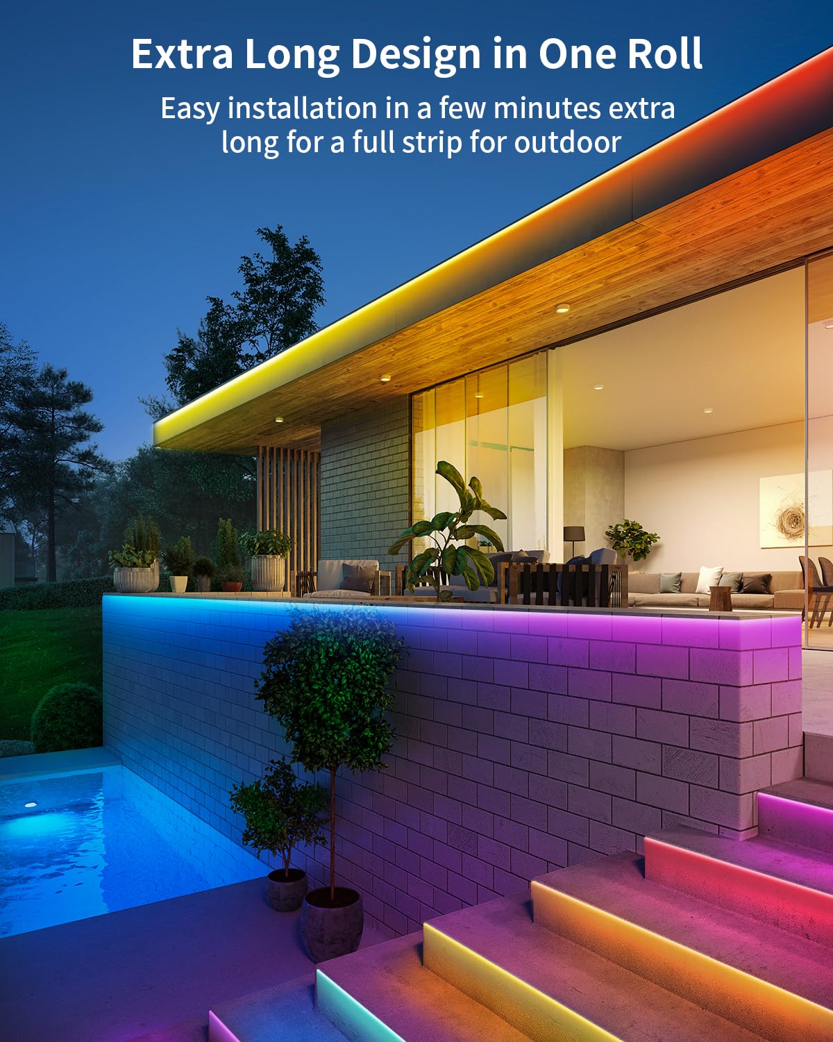 Odcolour 99Ft 600 Lights Outdoor Led Strip Lights Waterproof, 24V Rgb Outdoor Lights Bluetooth App Remote Music Sync, Rope Lights, Christmas Lights Decor