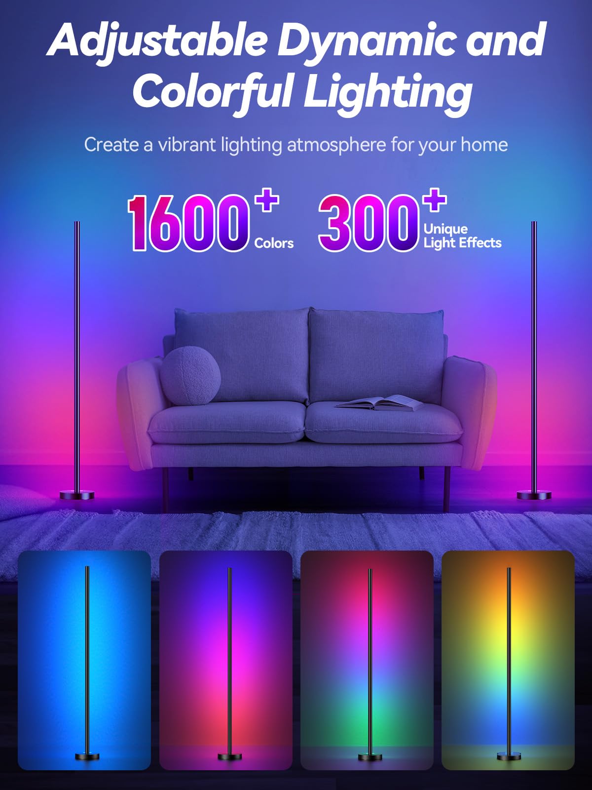Corner Floor Lamp, Led Corner Lamp With App And Remote Control, Rgbicw 16 Million Diy Colors & 68+ Scene, Music Sync, Color Chan