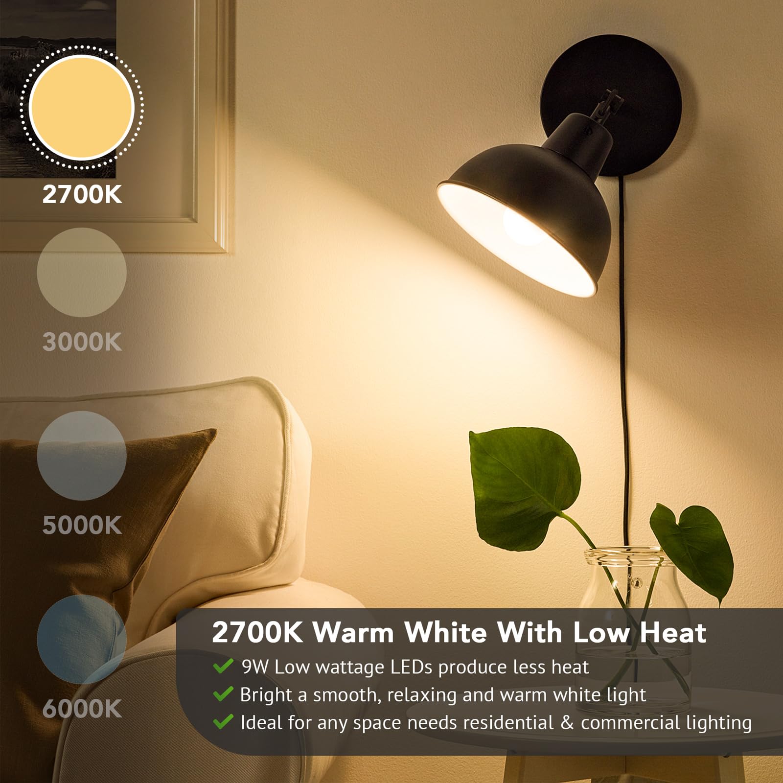 Maylaywood A19 Led Light Bulbs, 60 Watt Equivalent Led Bulb, Warm White 2700K, 850 Lumens, E26 Base, Non-Dimmable, 9W Bright White Led Bulbs, 12-Pack