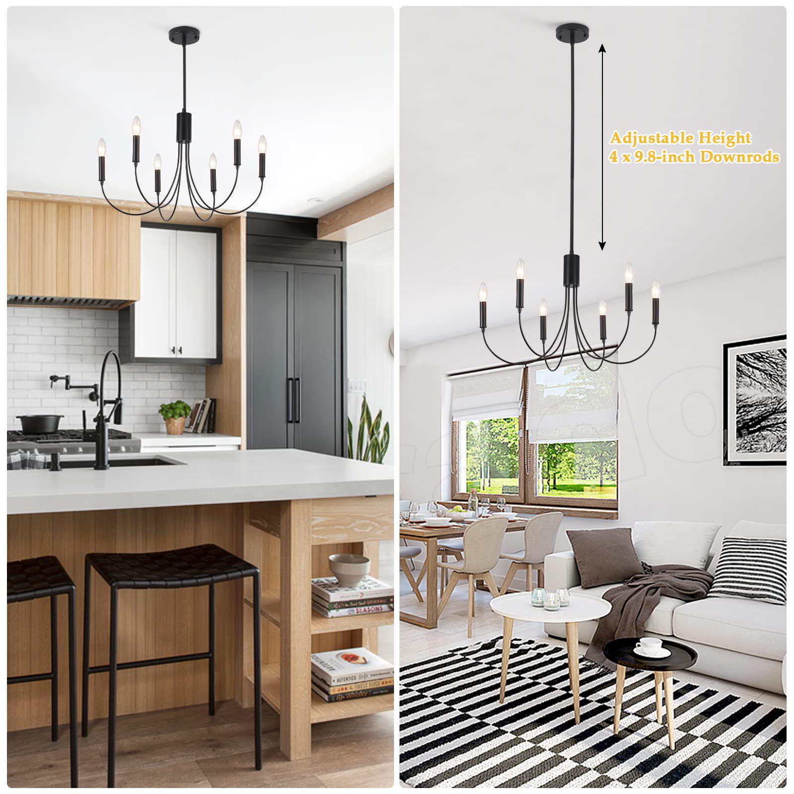 Zjvaive Black Chandelier 6-Light Modern Iron Farmhouse Chandeliers For Dining Room Rustic Industrial Light Fixtures For Bedroom