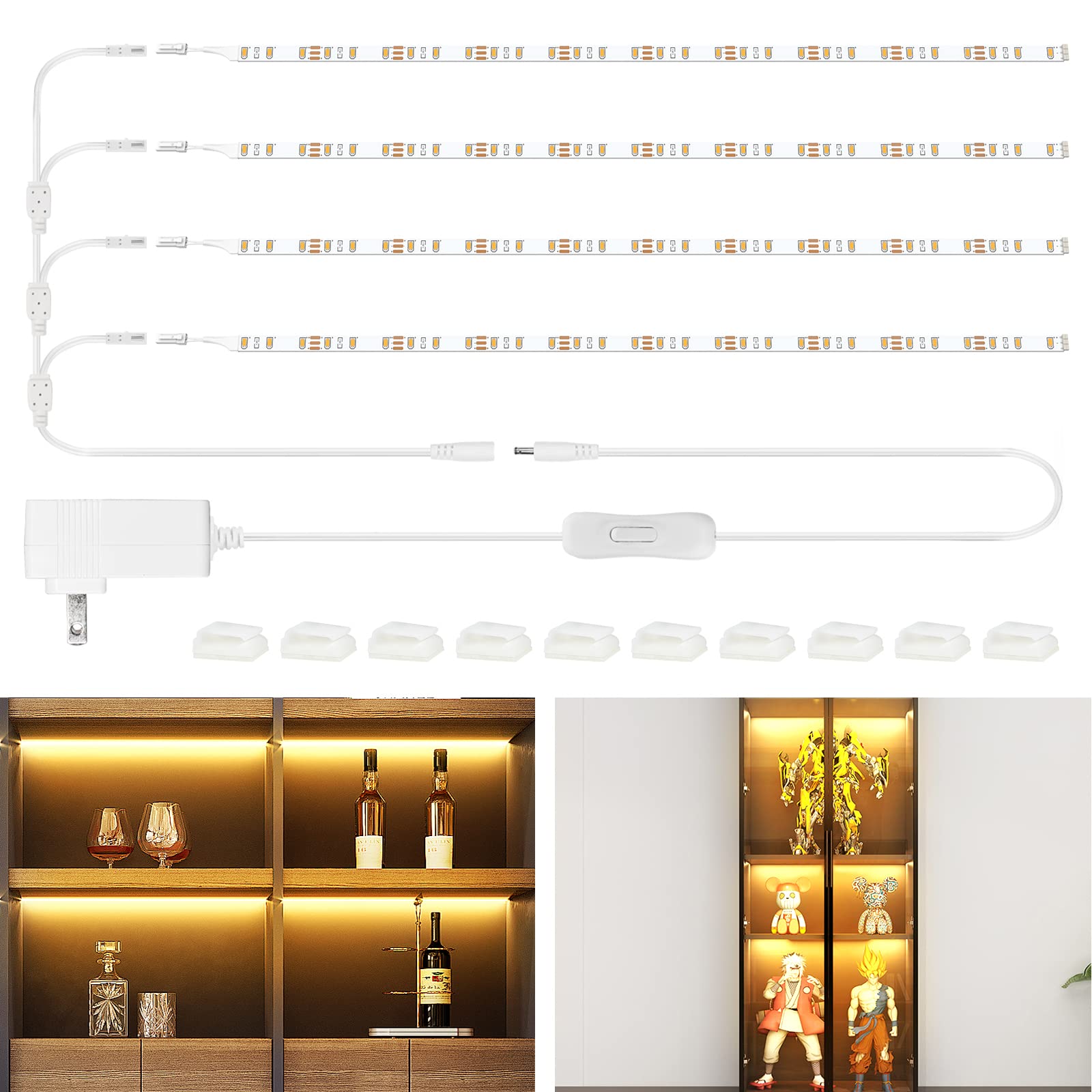 WOBANE LED Shelf Light Kit, 4PCS 20inch Warm White Strip Bars, Plastic, Model WBE024