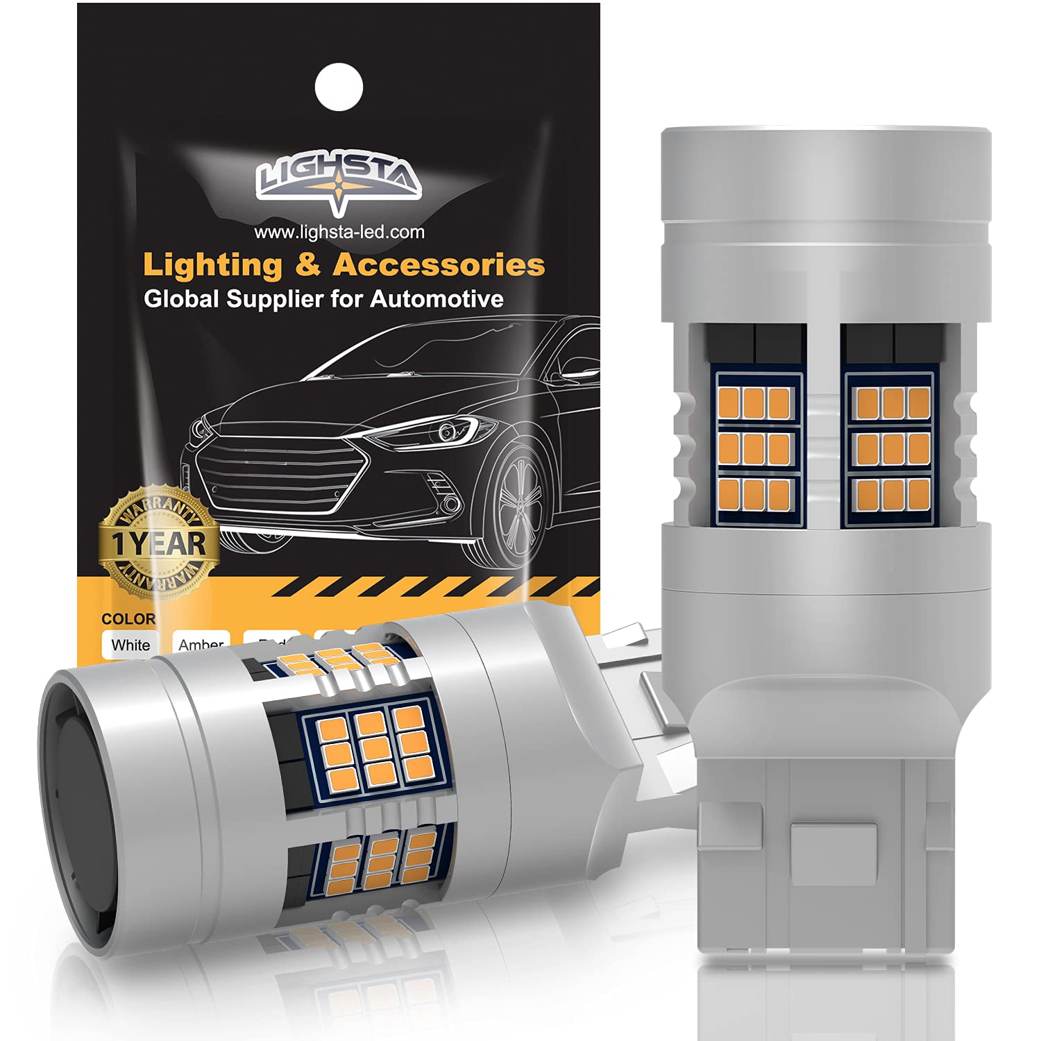 Lighsta 7440 7440A Built In Resistor Anti Hyper Flash Led Bulbs Amber Yellow, T20 7440Na 7441 W21W Wy21W Canbus Error Free Led B