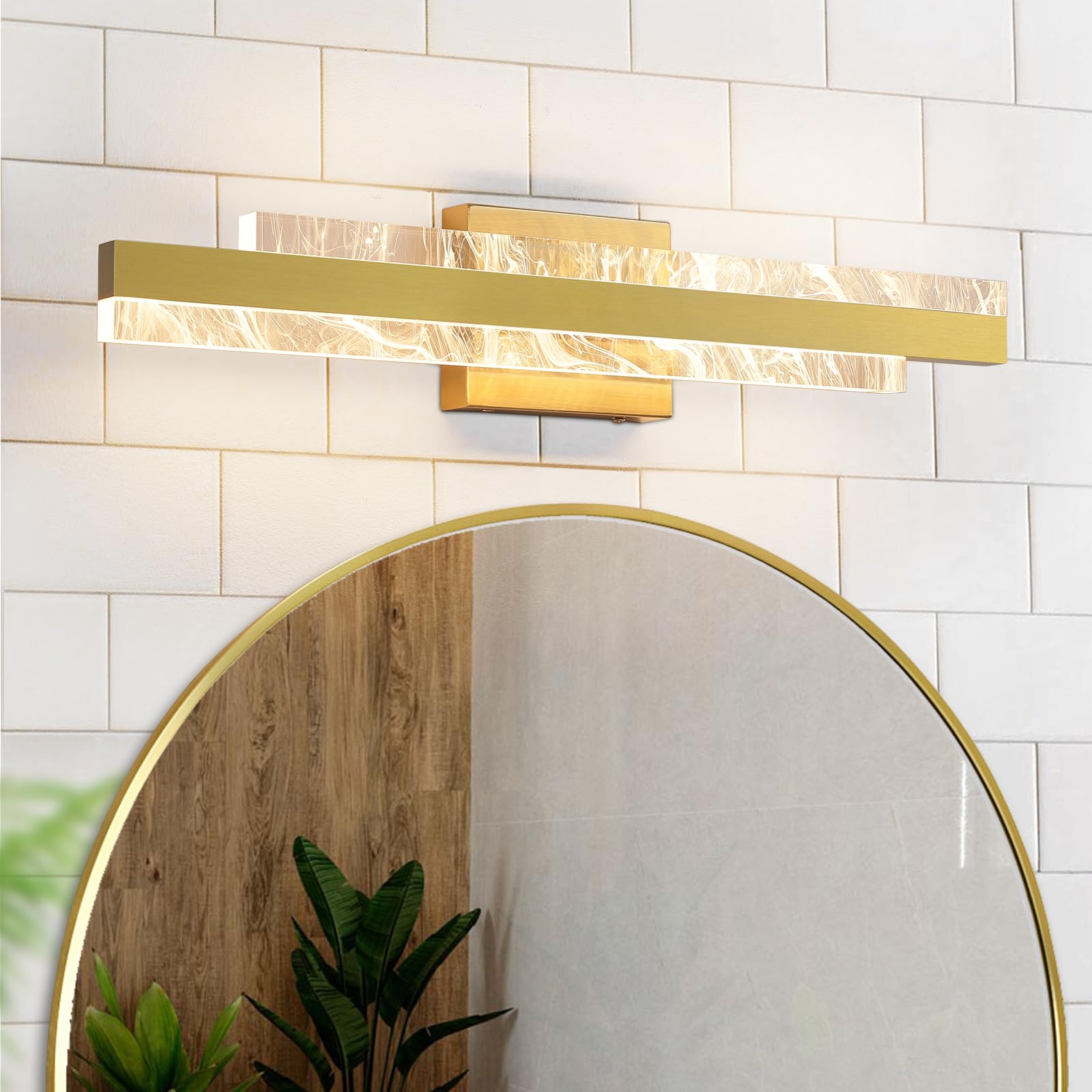 Hahzt Modern Bathroom Vanity Light: Brushed Gold 24 Inch 28W Dimmable Led Bath Bar Light Fixtures Over Mirror - Wall Sconce Picture Lights For Paintings Cabinets Bedroom 3000K